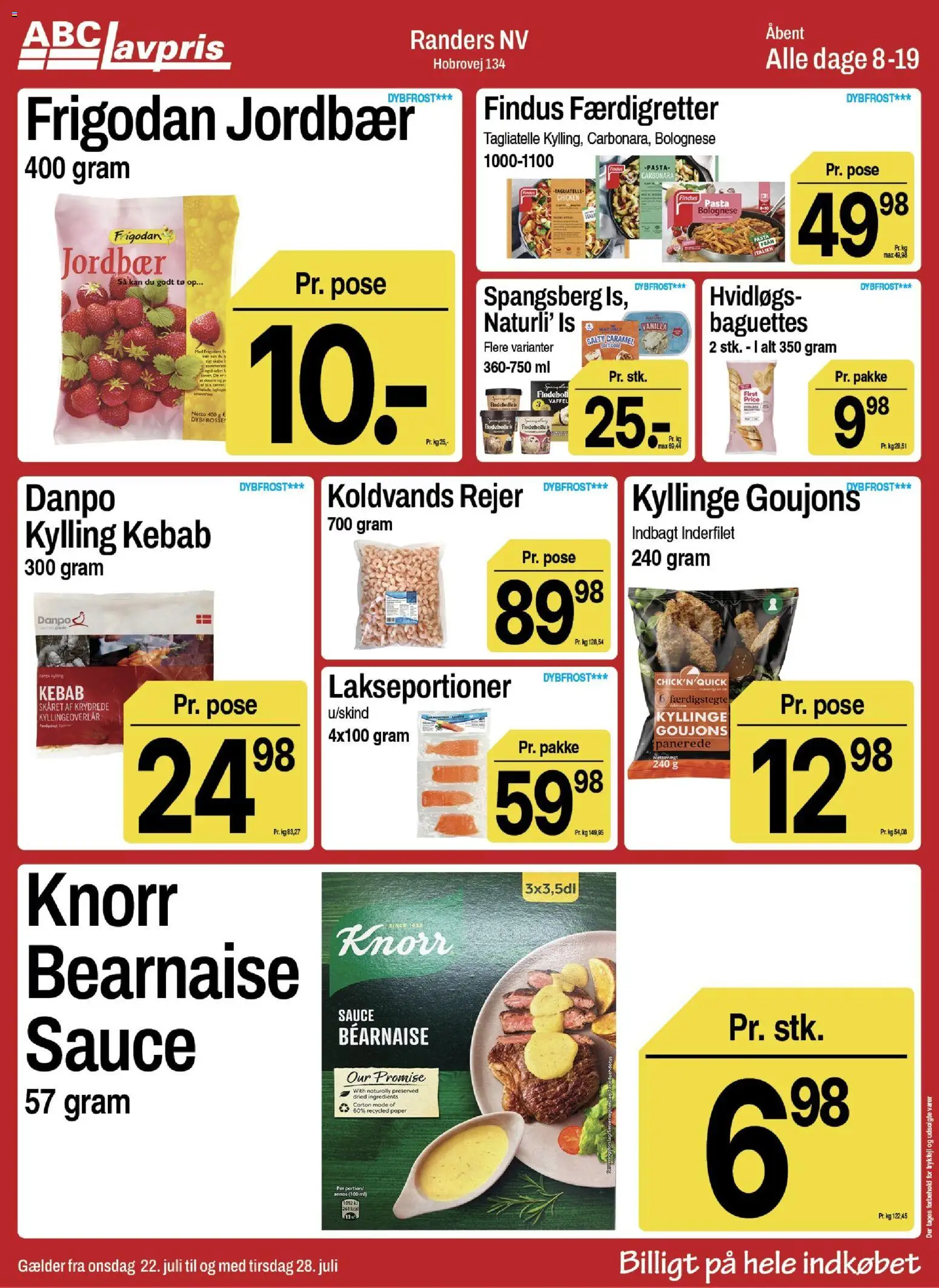 Abc Lavpris tilbudsavis – gyldig fra 22/07/2026 | Side: 5 | Produkter: Jordbær, Pasta, Kebab, Is