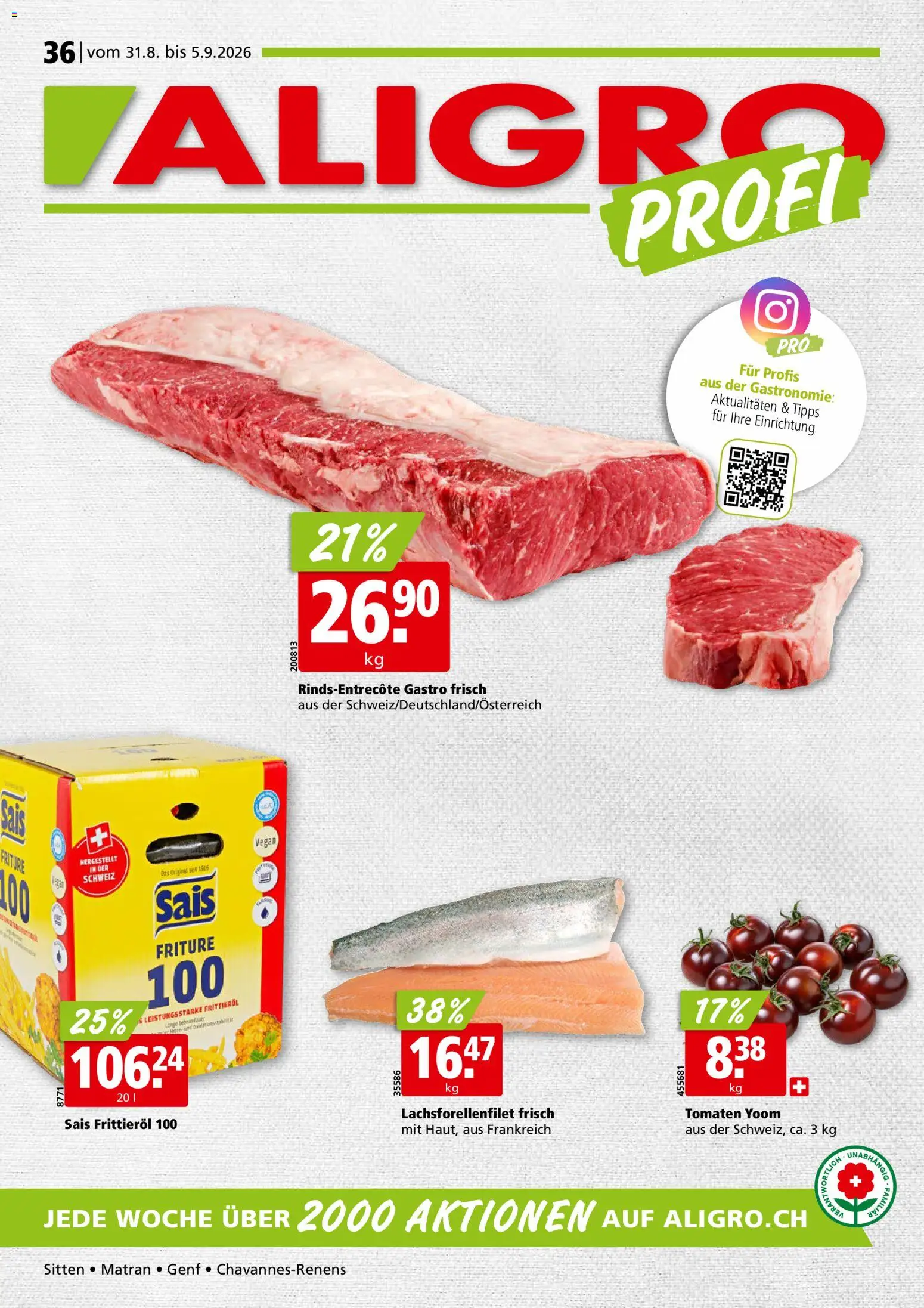 Aligro aktionen Chavannes, Matran, Genf, Sitten – gültig ab 31.08.2026 | Seite: 1 | Produkte: Tomaten