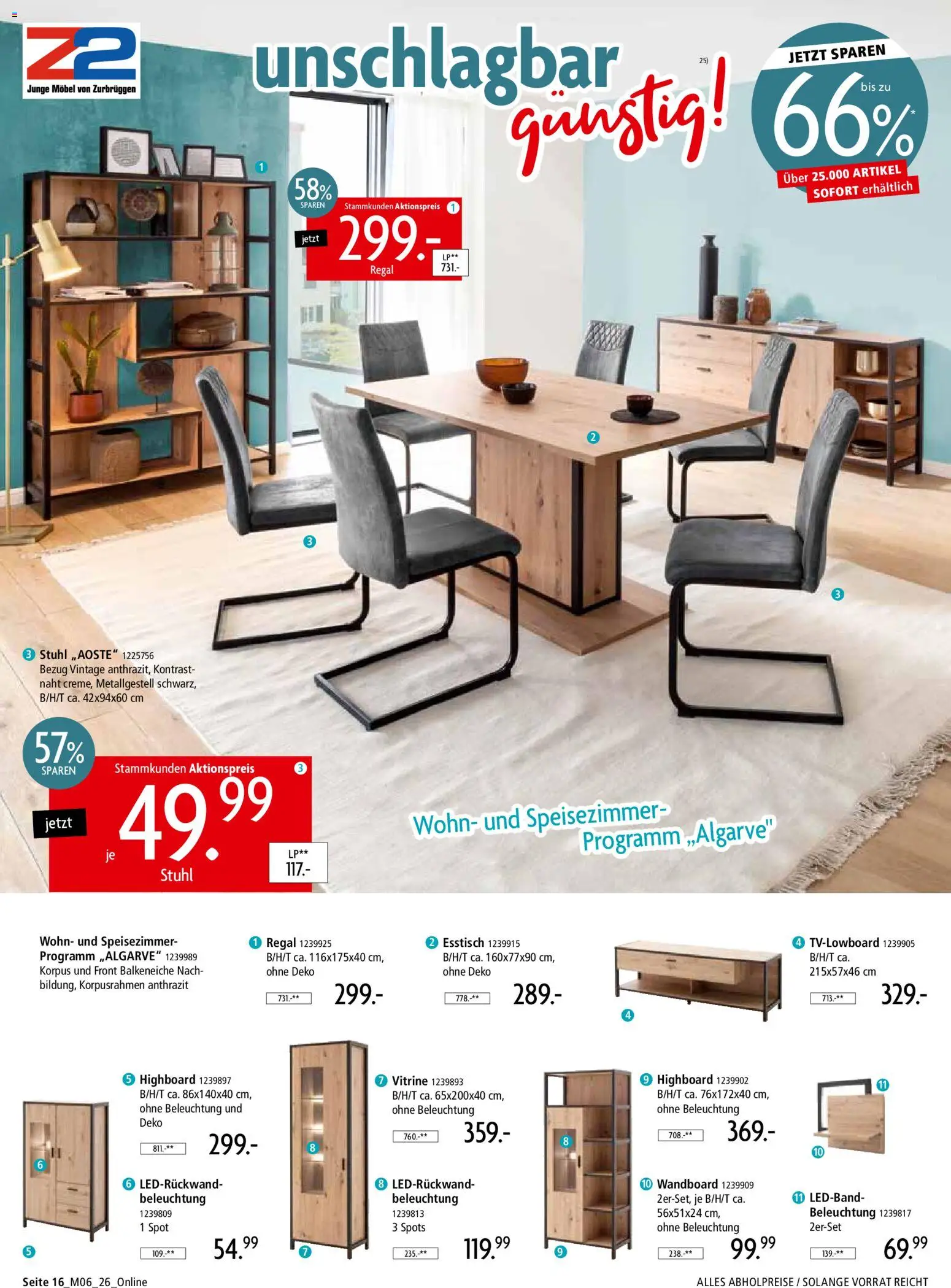 Zurbrüggen Z2-unschlagbar günstig – gültig ab 01.05.2026 | Seite: 16 | Produkte: HIghboard, Wandboard, Vitrine, Stuhl