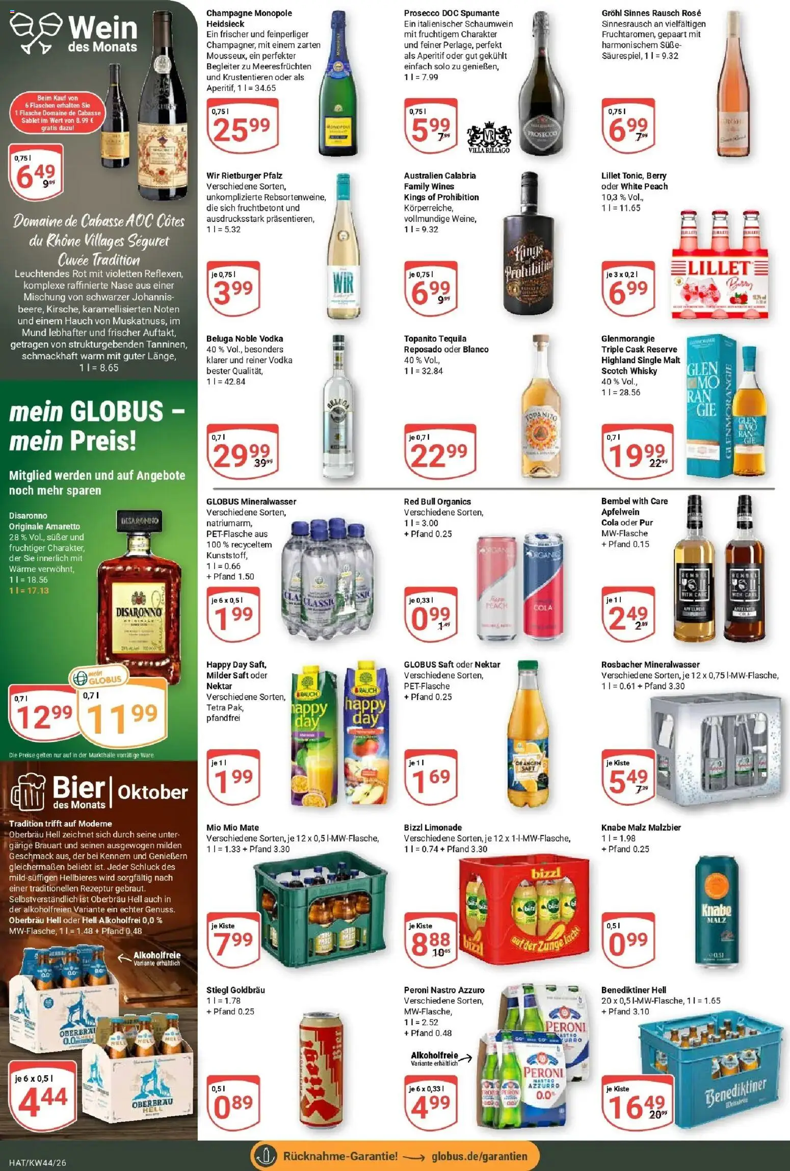 Globus Prospekt Hattersheim (ab 26.10.2026) » Angebote online | Seite: 18 | Produkte: Benediktiner hell, Tequila, Saft, Vodka