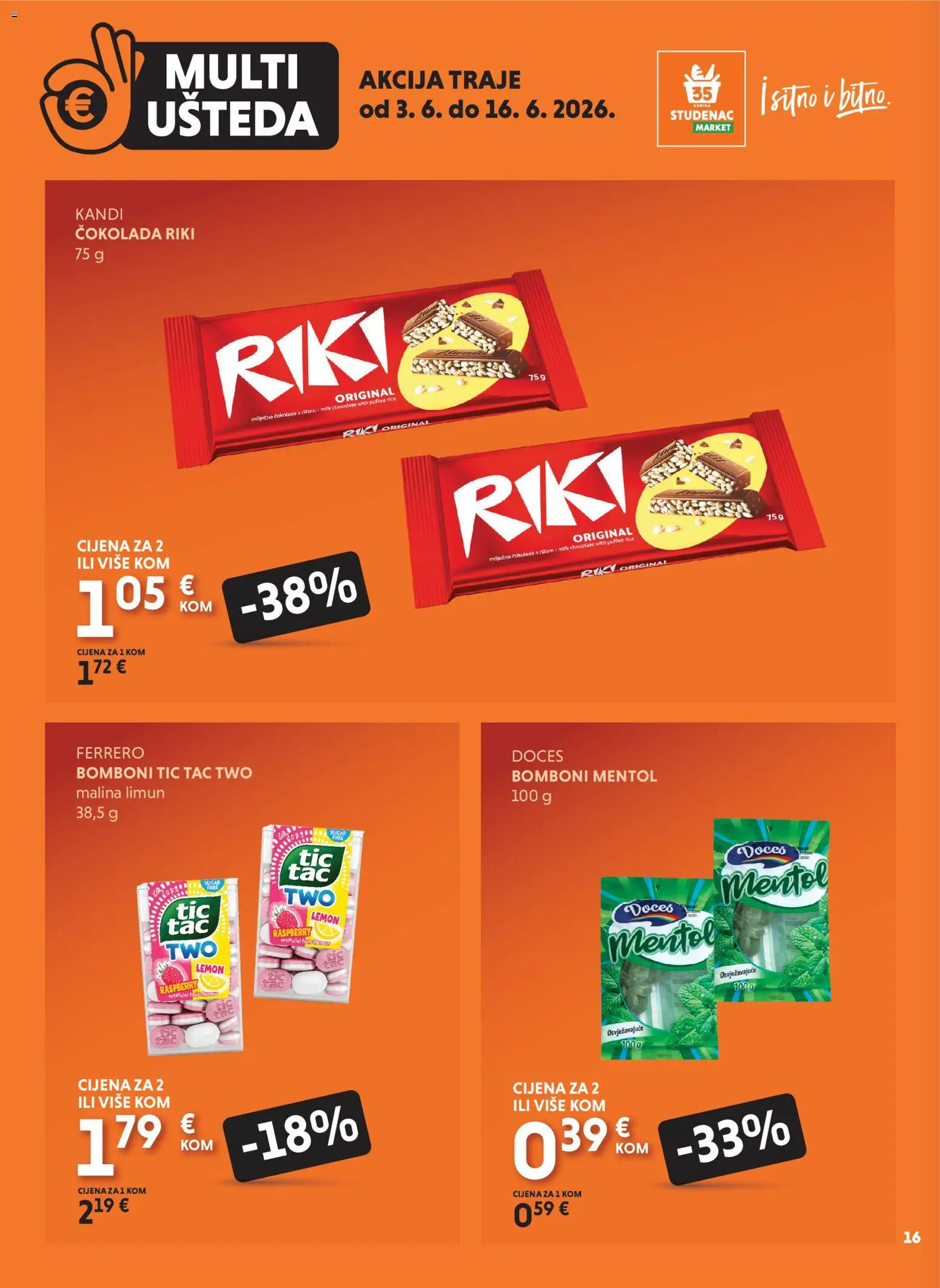 Studenac katalog | vrijedi od 03.06.2026 | Stranica: 16 | Proizvodi: Čokolada, Bomboni, Limun