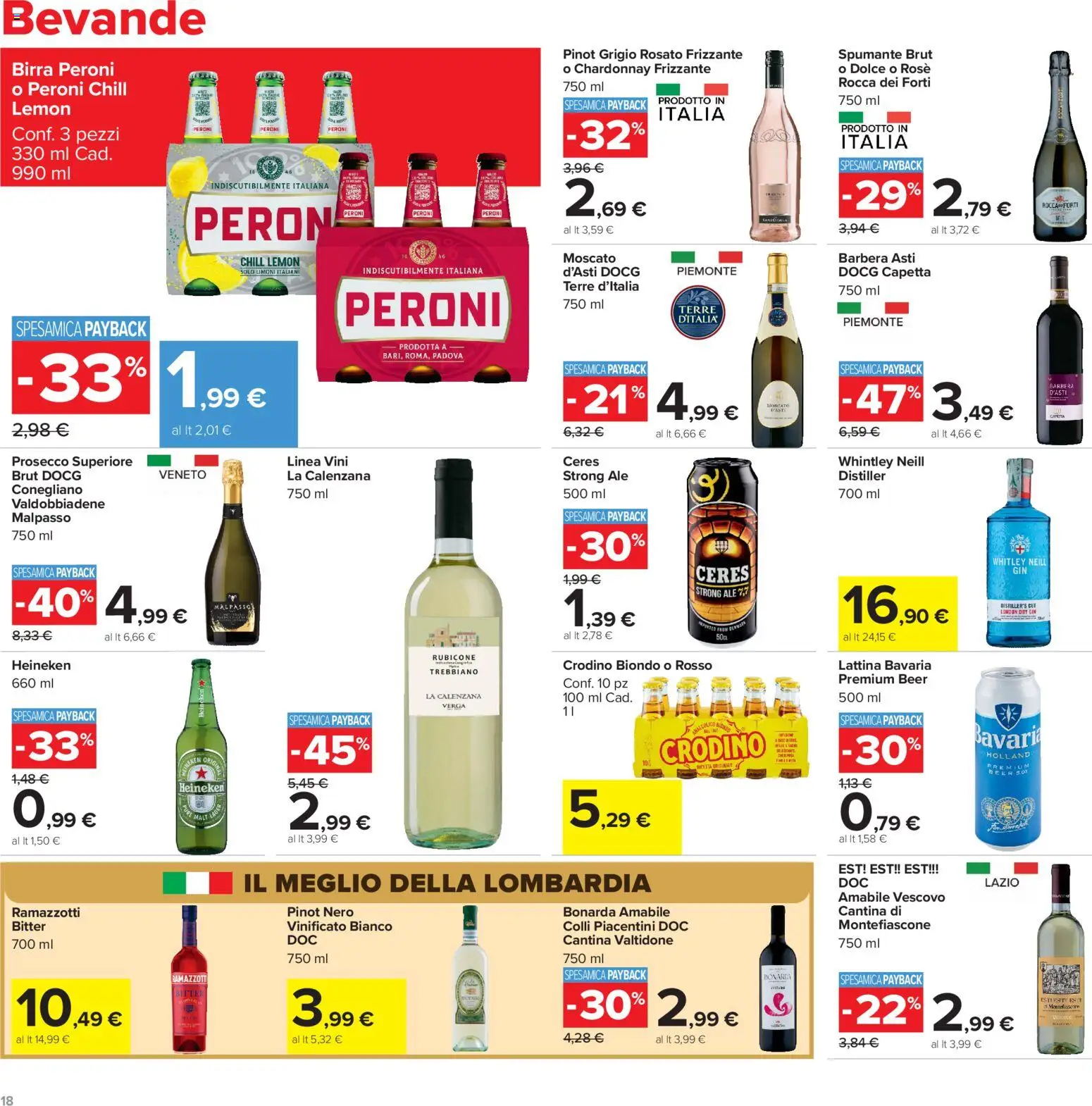 Volantino Carrefour del 29/09/2026 | Pagina: 18 | Prodotti: Prosecco, Bevande, Ceres, Heineken
