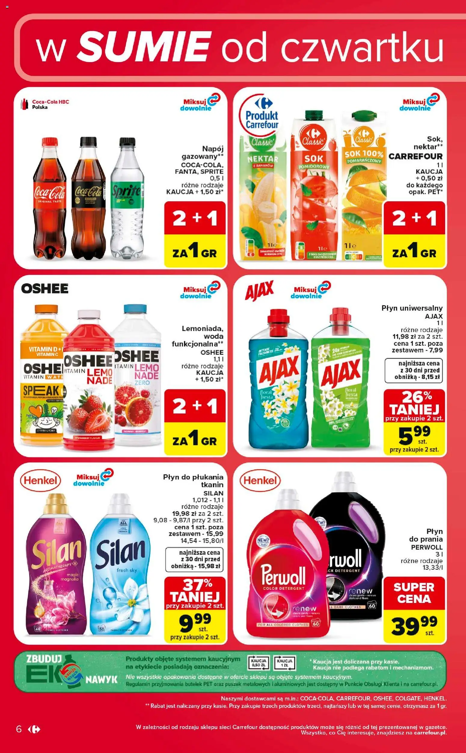 Carrefour gazetka - Weekend okazji od 09.07.2026 | Strona: 6 | Produkty: Sprite, Coca cola, Sok, Woda