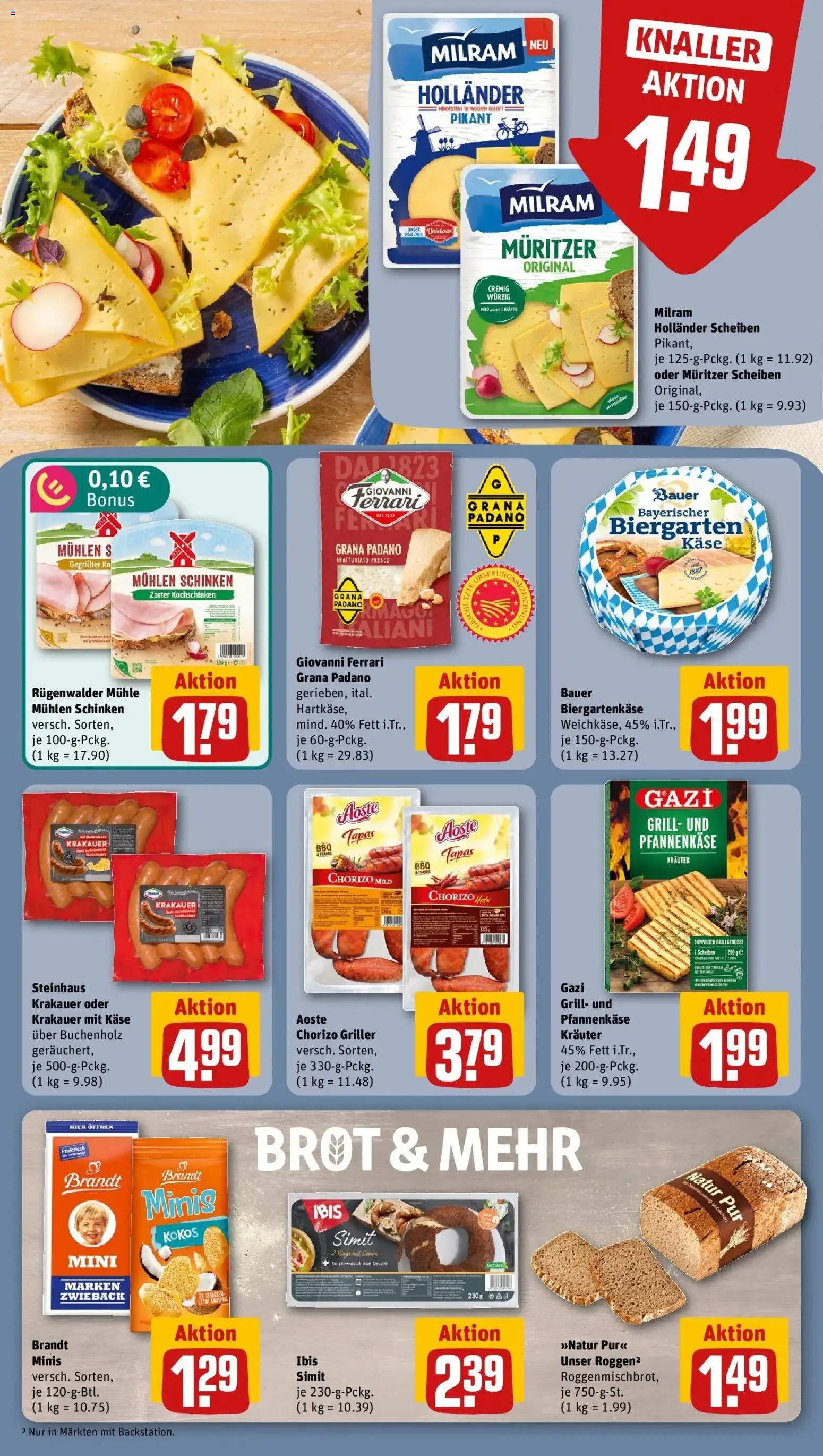 REWE Prospekt ab 10.08.2026 zum Blättern » Angebote | Seite: 14 | Produkte: Milram, Brot, Schinken, Griller