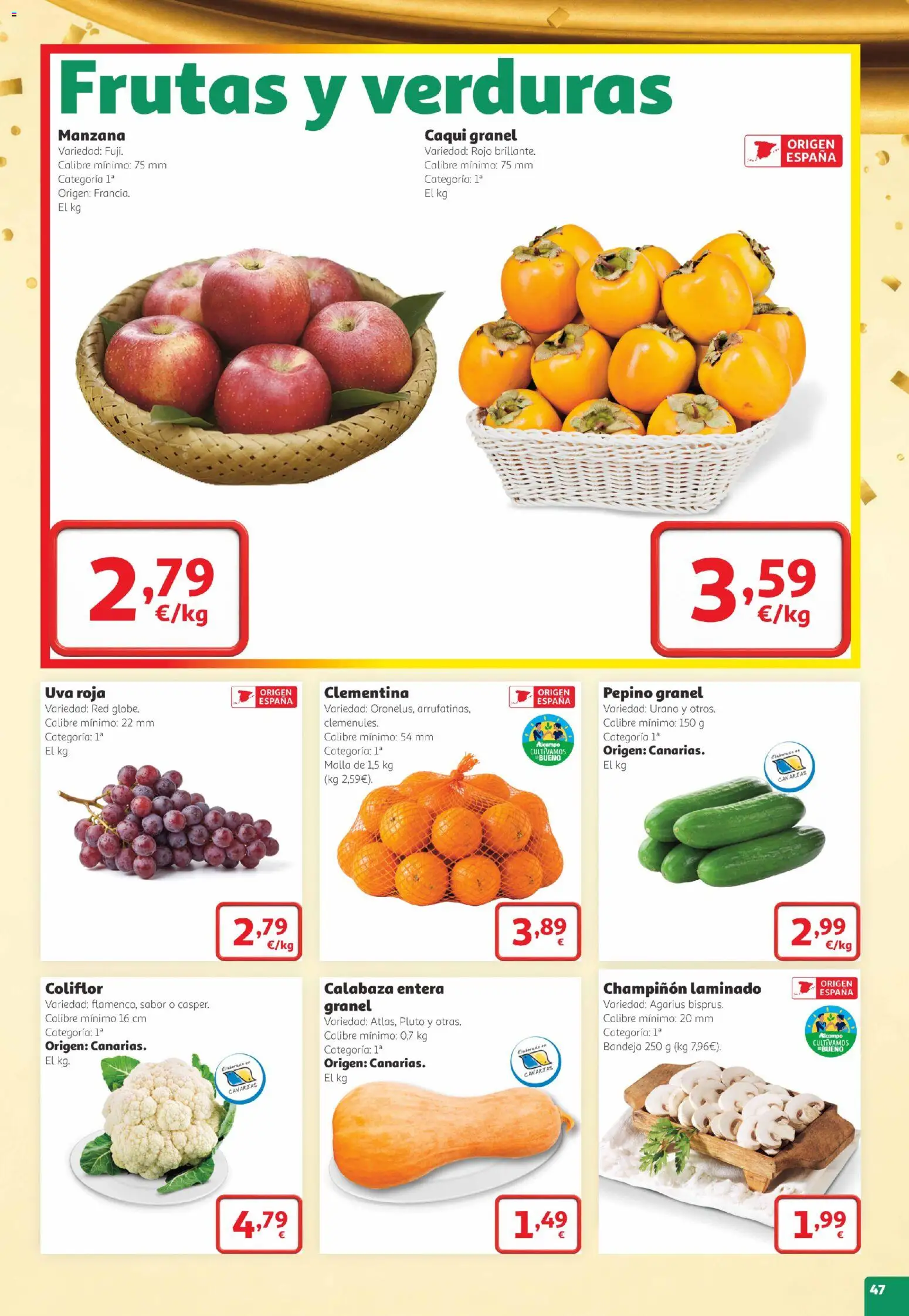 Alcampo folleto Telde │ válido desde el 22/10/2026 | Página: 47 | Productos: Pepino, Verduras, Calabaza, Caqui