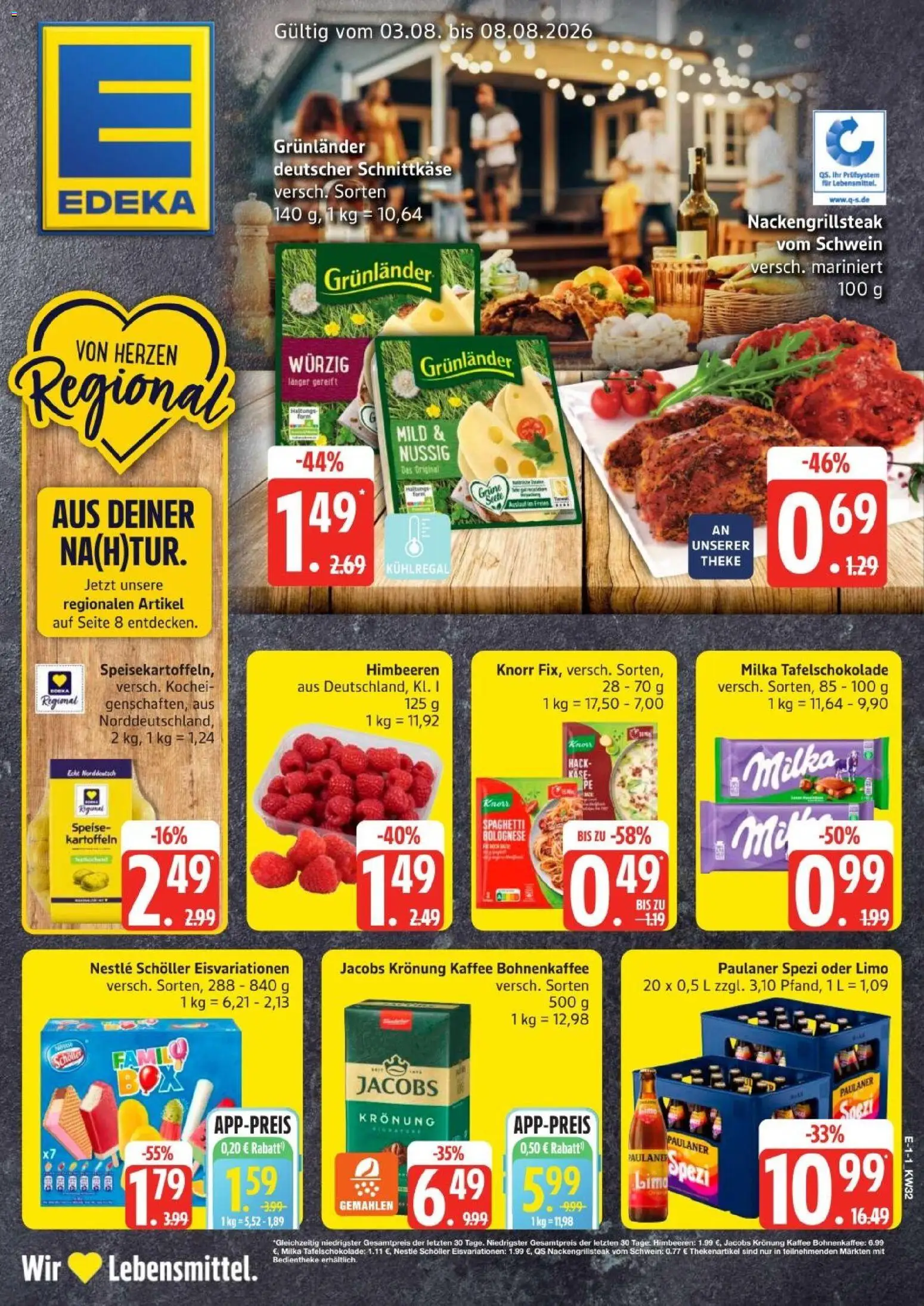 Edeka Prospekt Hamburg – gültig ab 03.08.2026 | Seite: 1 | Produkte: Käse, Theke, Knorr, Paulaner