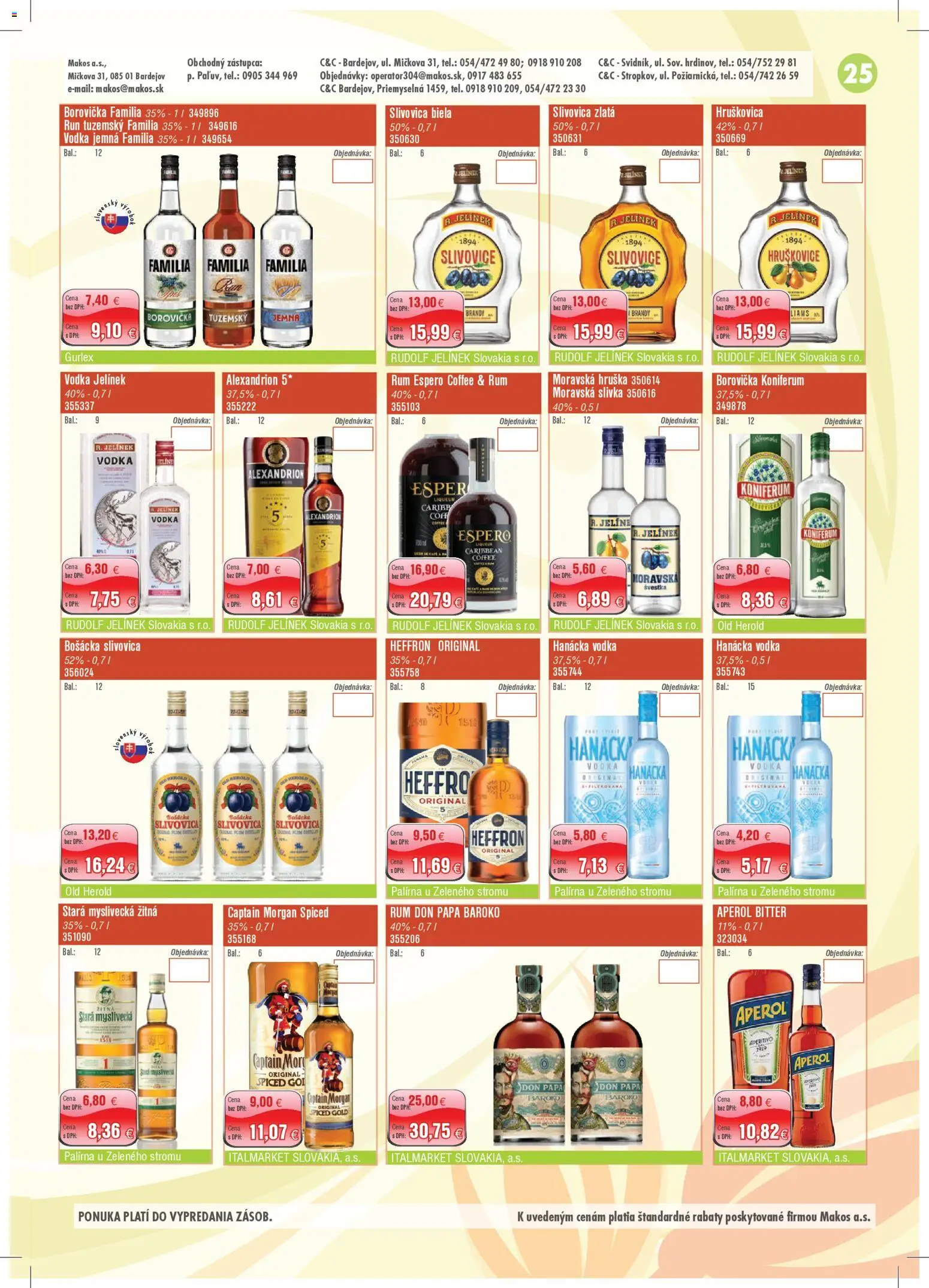 Nové Makos akcie – leták je platný od 04.05.2026 | Strana: 25 | Produkty: Borovička, Slivovica, Don Papa, Rum