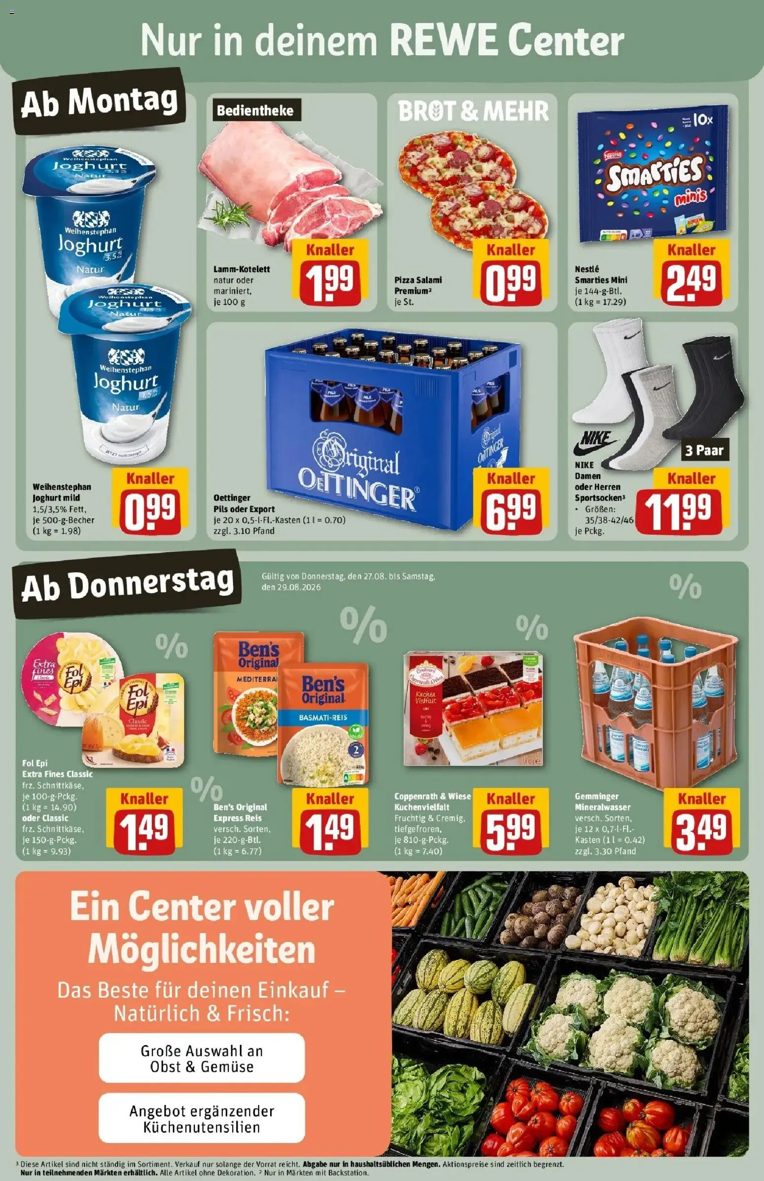 REWE Prospekt ab 24.08.2026 zum Blättern » Angebote | Seite: 3 | Produkte: Joghurt, Pils, Reis, Kuchen