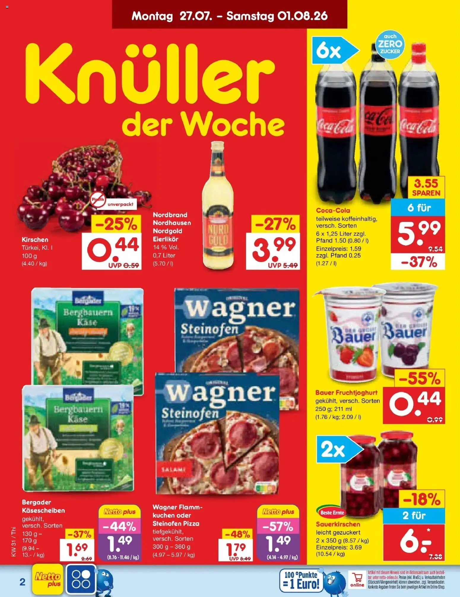 Netto Marken-Discount Prospekt Pirna – gültig ab 27.07.2026 | Seite: 2 | Produkte: Kirschen, Zucker, Pizza, Kuchen
