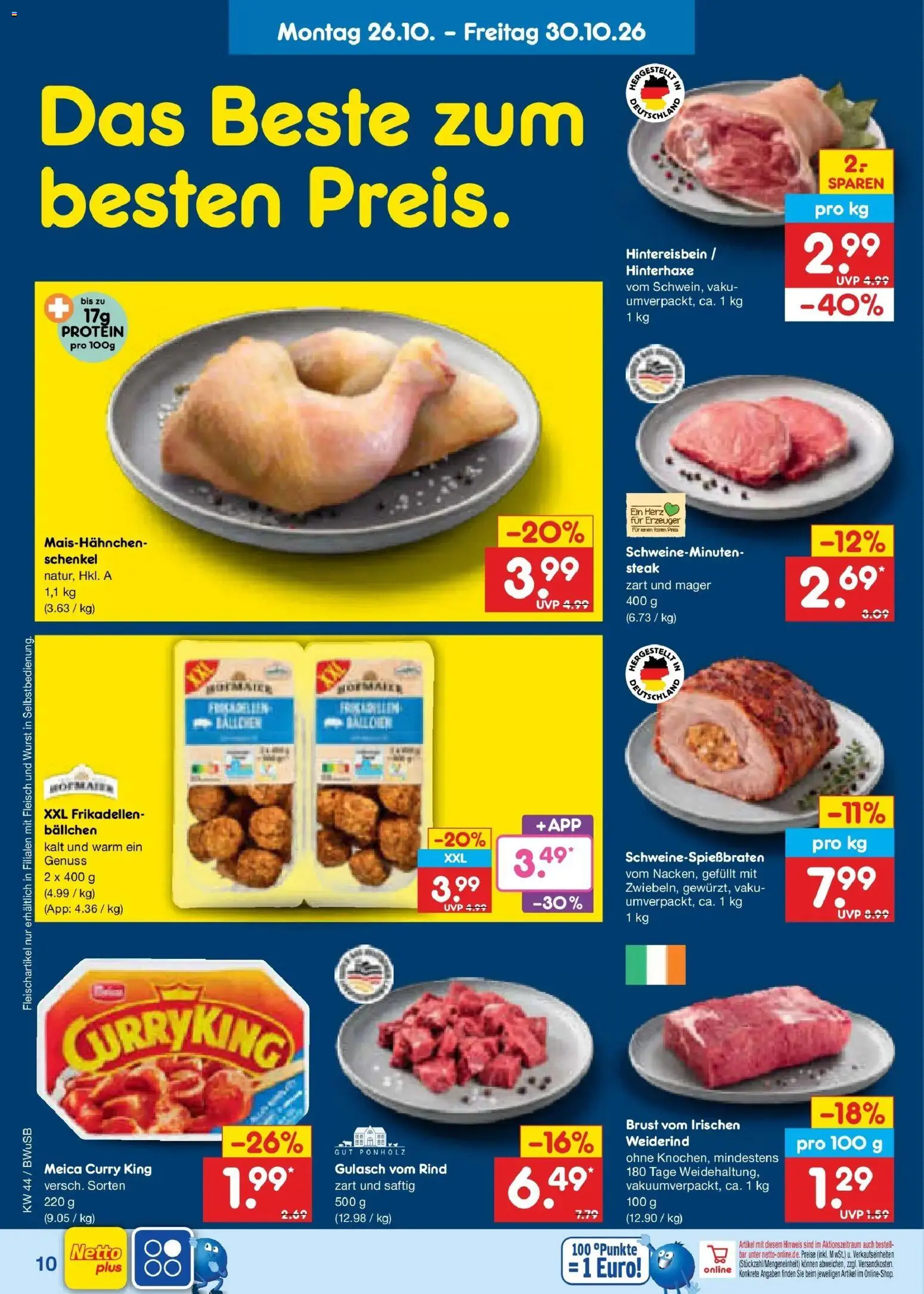 Netto Marken-Discount Prospekt Bielefeld – gültig ab 26.10.2026 | Seite: 14 | Produkte: Gulasch, Wurst, Steak, Fleisch