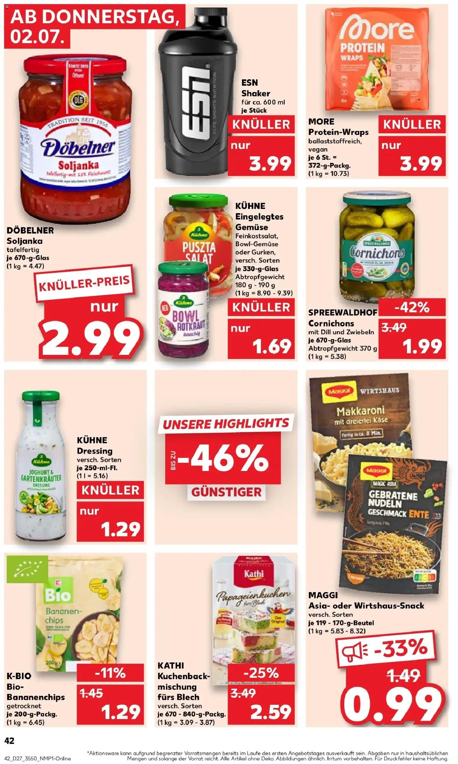 Kaufland Prospekt Großenhain – gültig ab 02.07.2026 | Seite: 42 | Produkte: Käse, Bananen, Zwiebeln, Nudeln
