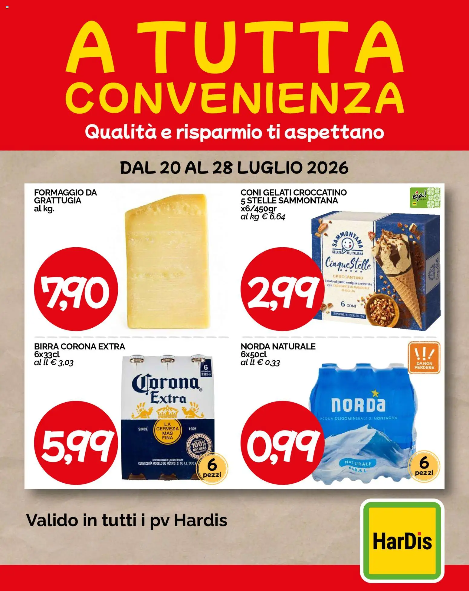 Volantino HarDis del 20/07/2026 | Pagina: 1 | Prodotti: Birra, Gelato, Acqua, Mandorle