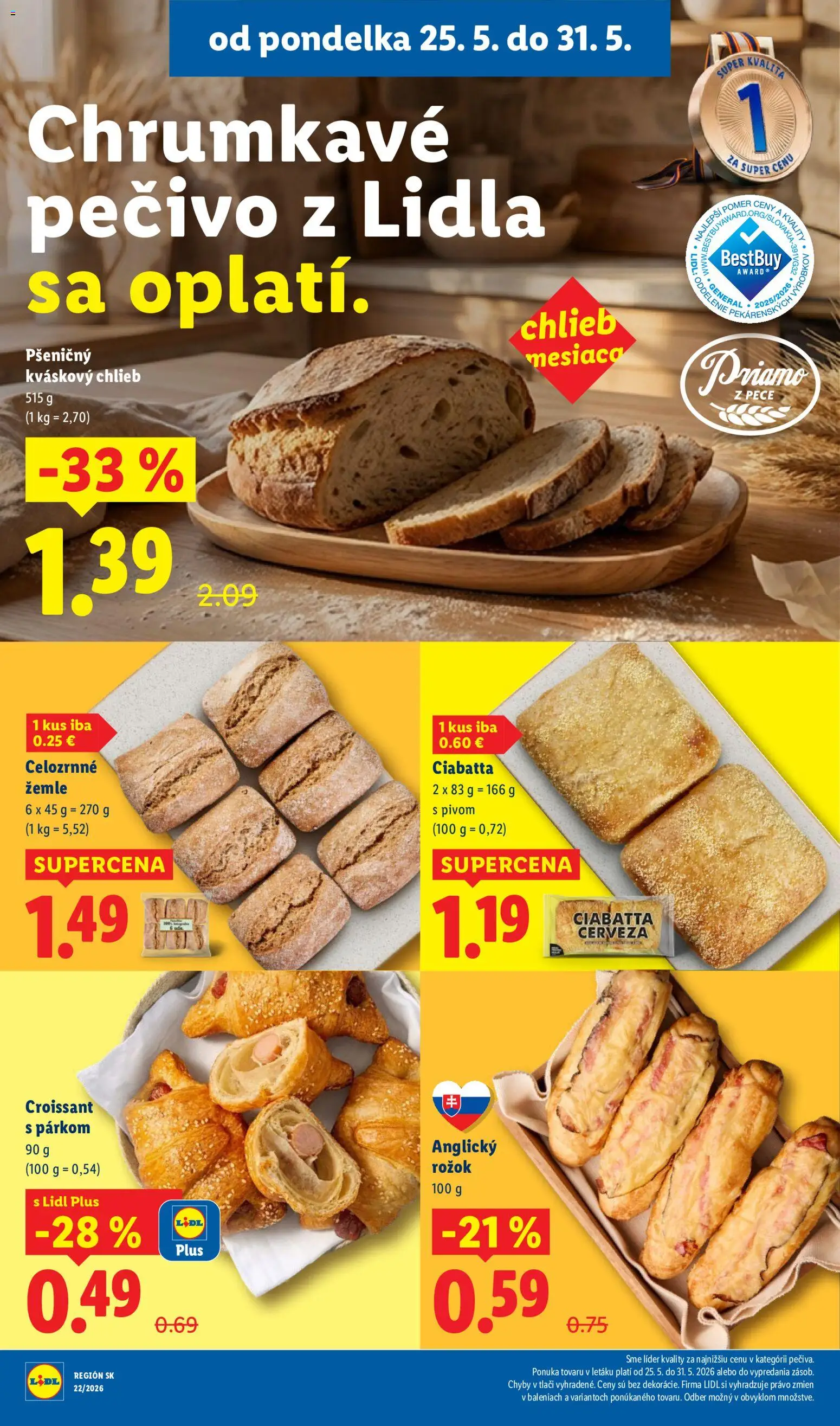 Nové Lidl akcie – leták je platný od 25.05.2026 | Strana: 12 | Produkty: Chlieb, Rožok, Croissant