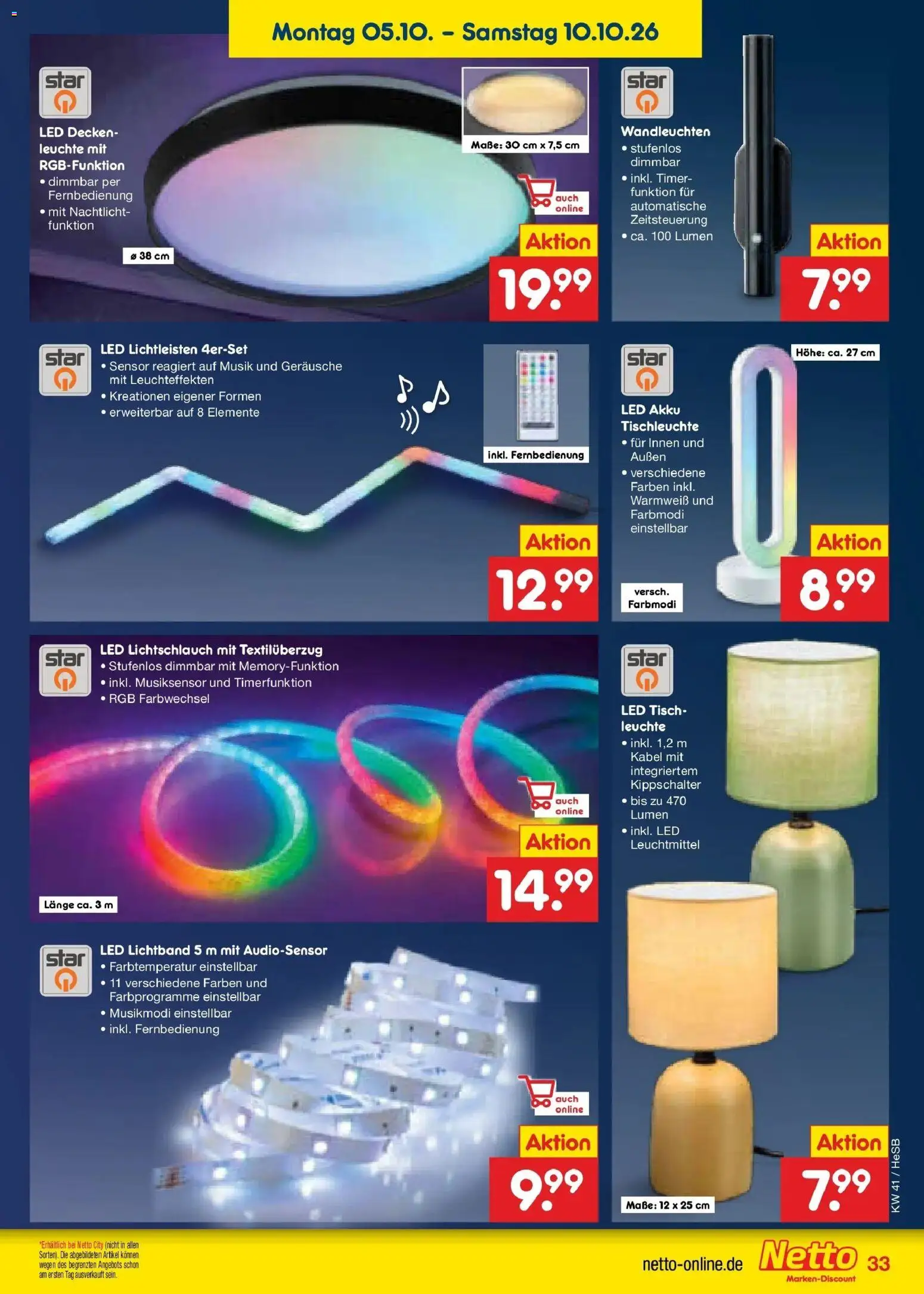 Netto Marken-Discount Prospekt Hamburg (ab 05.10.2026) » Angebote | Seite: 41 | Produkte: Kabel, Tisch, Nachtlicht