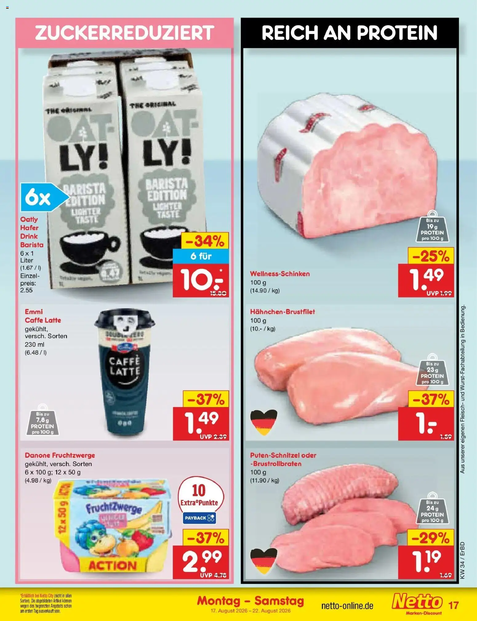 Netto Marken-Discount Prospekt Weimar – gültig ab 17.08.2026 | Seite: 23 | Produkte: Fruchtzwerge, Putenschnitzel, Oatly, Fleisch