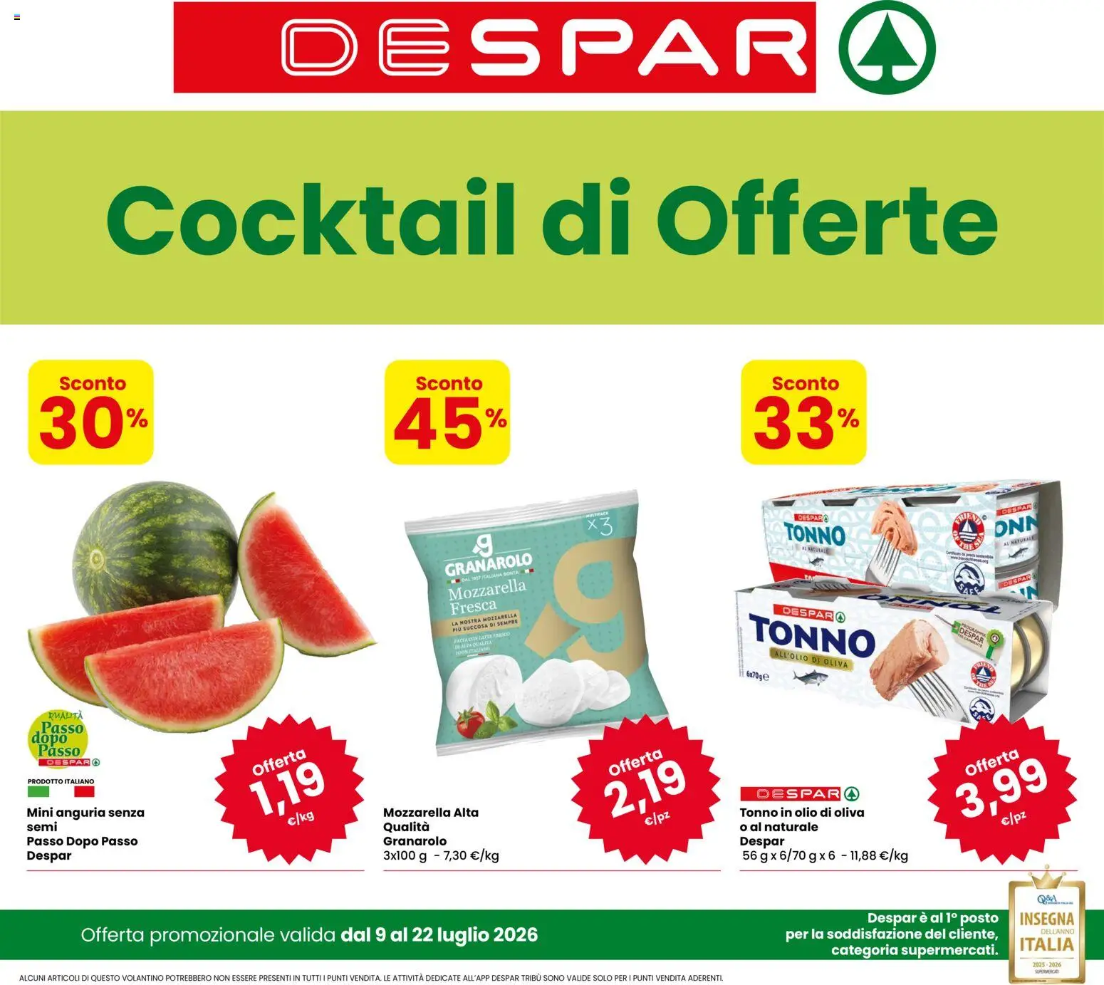 Volantino Despar del 09/07/2026 | Pagina: 1 | Prodotti: Latte, Tonno, Tonno al naturale, Olio di Oliva