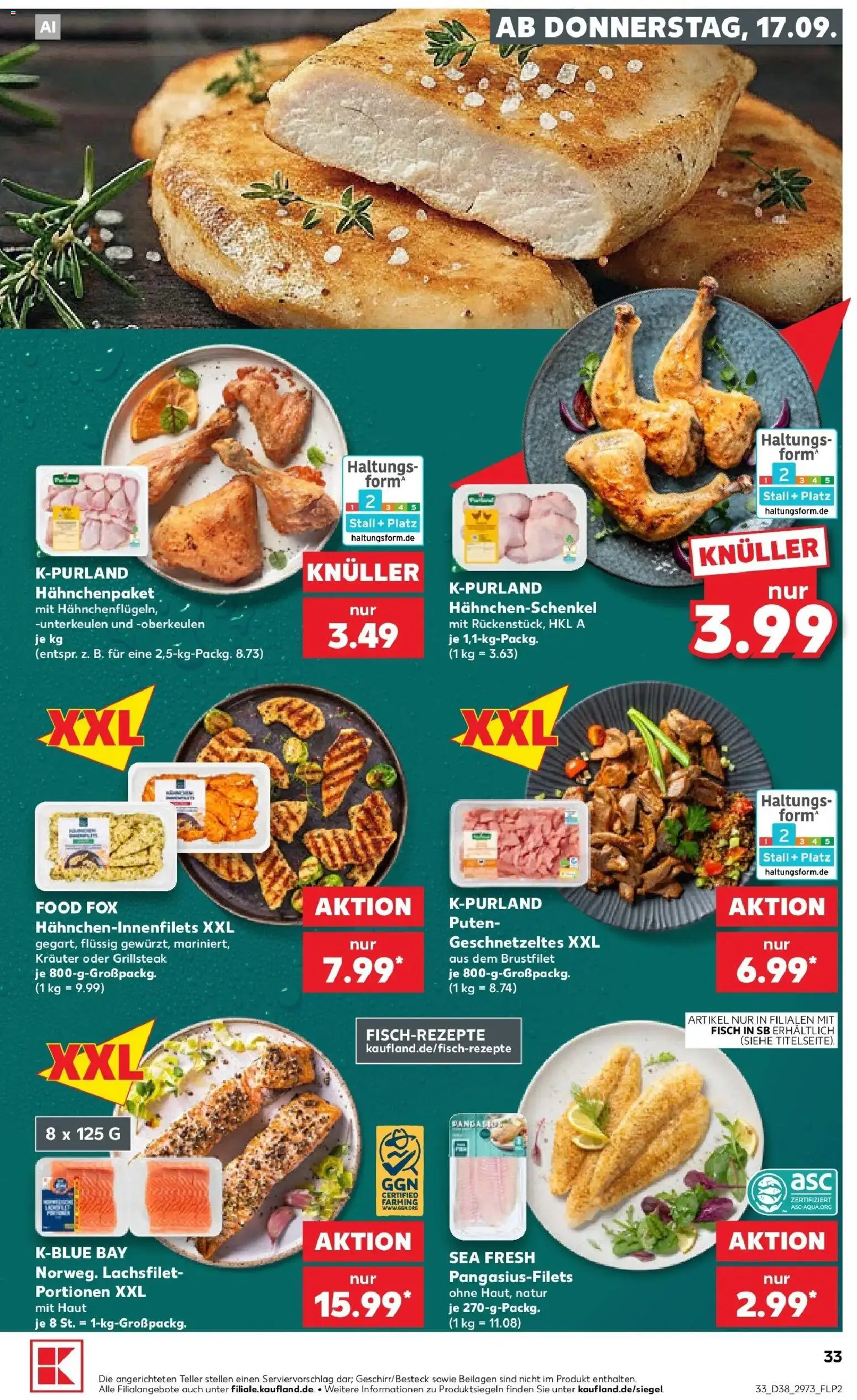 Prospekt Kaufland ab 14.09.2026 » Angebote Online zum Blättern | Seite: 45 | Produkte: Beilagen, Hahnchenschenkel, Fisch
