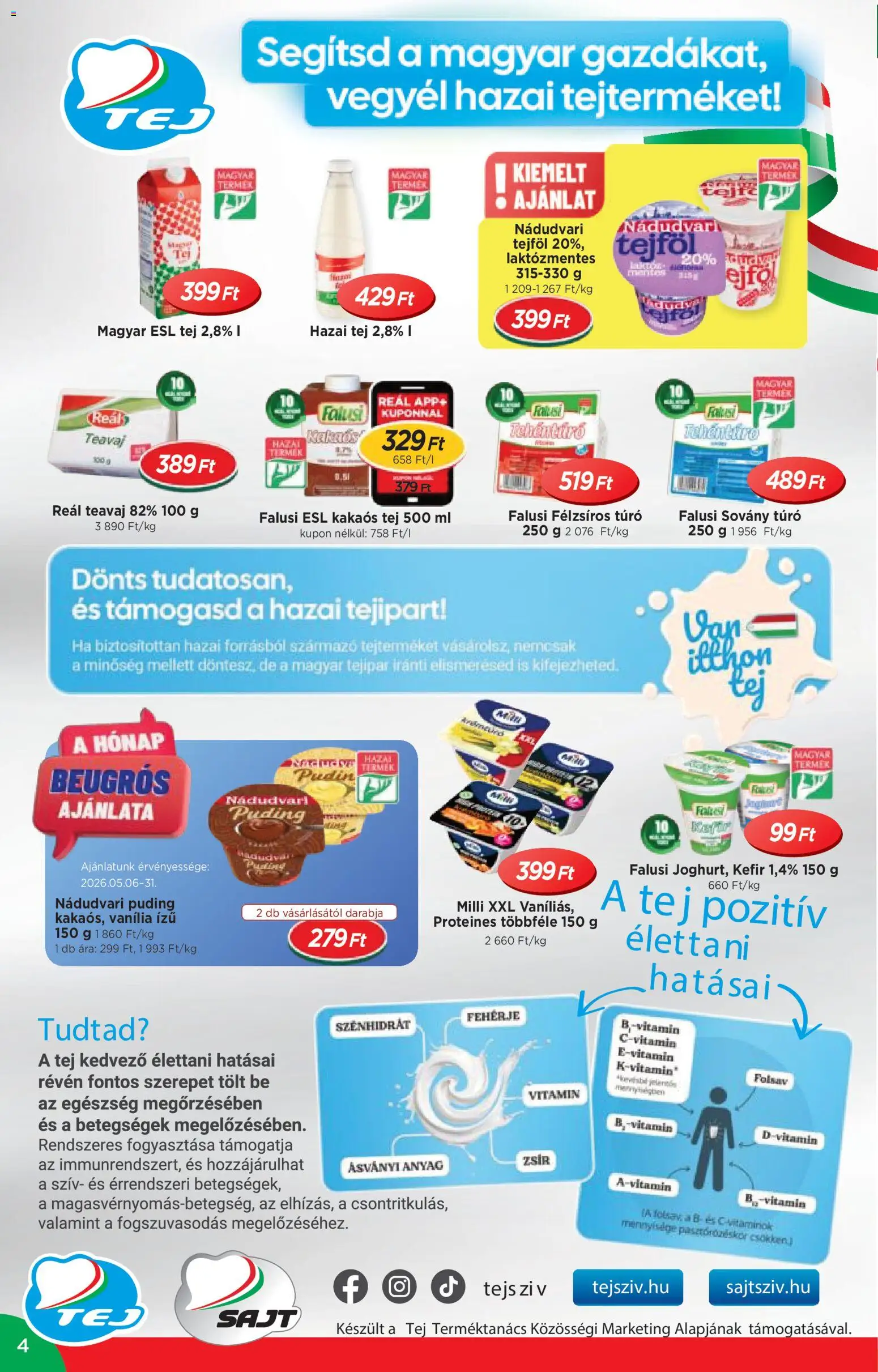 Reál akciós ujság - amely érvényes a következő dátumtól: 06.05.2026 | Oldal: 4 | Termékek: Teavaj, Tejföl, Túró, Kakaós tej