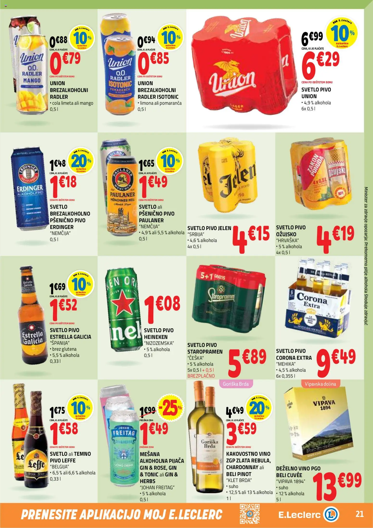 Novi E.leclerc katalog ponudbe – veljaven od 22.07.2026 | Stran: 21 | Izdelki: Pivo, Gin, Limona, Mango