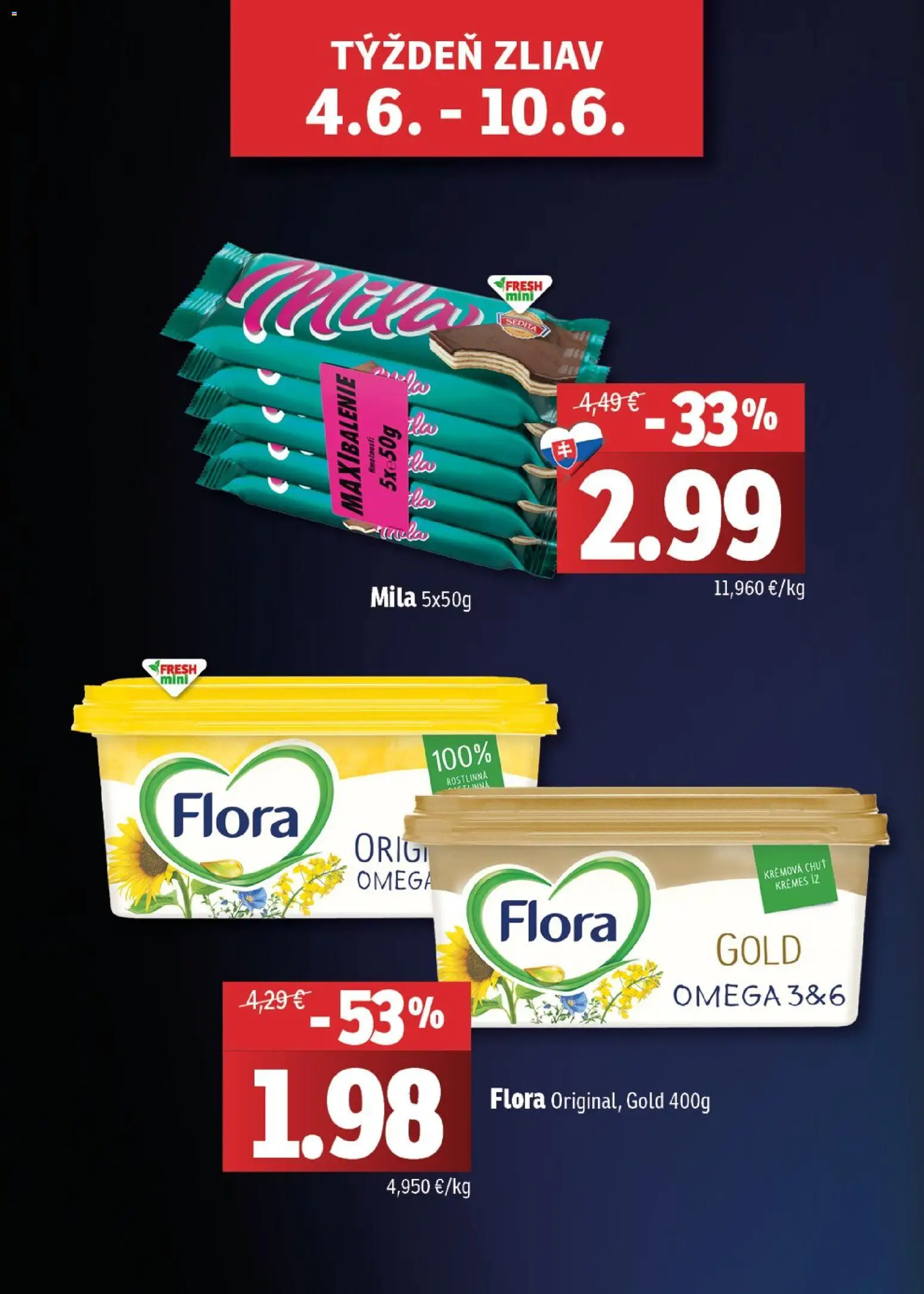 Nové Fresh akcie – leták je platný od 04.06.2026 | Strana: 2 | Produkty: Mila, Flora