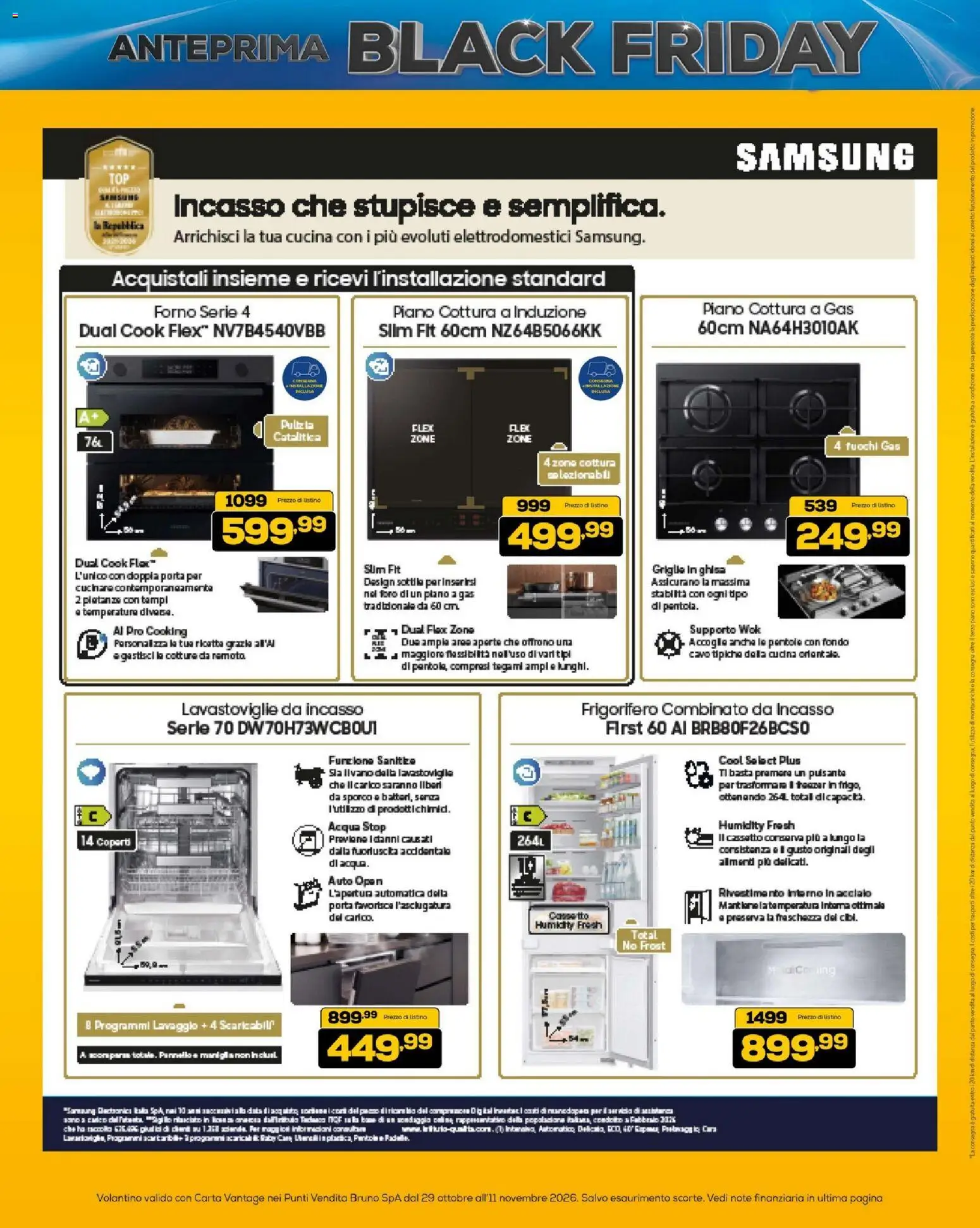 Volantino BRUNO del 29/10/2026 | Pagina: 41 | Prodotti: Lavastoviglie da incasso, Acqua, Cavo, Frigorifero
