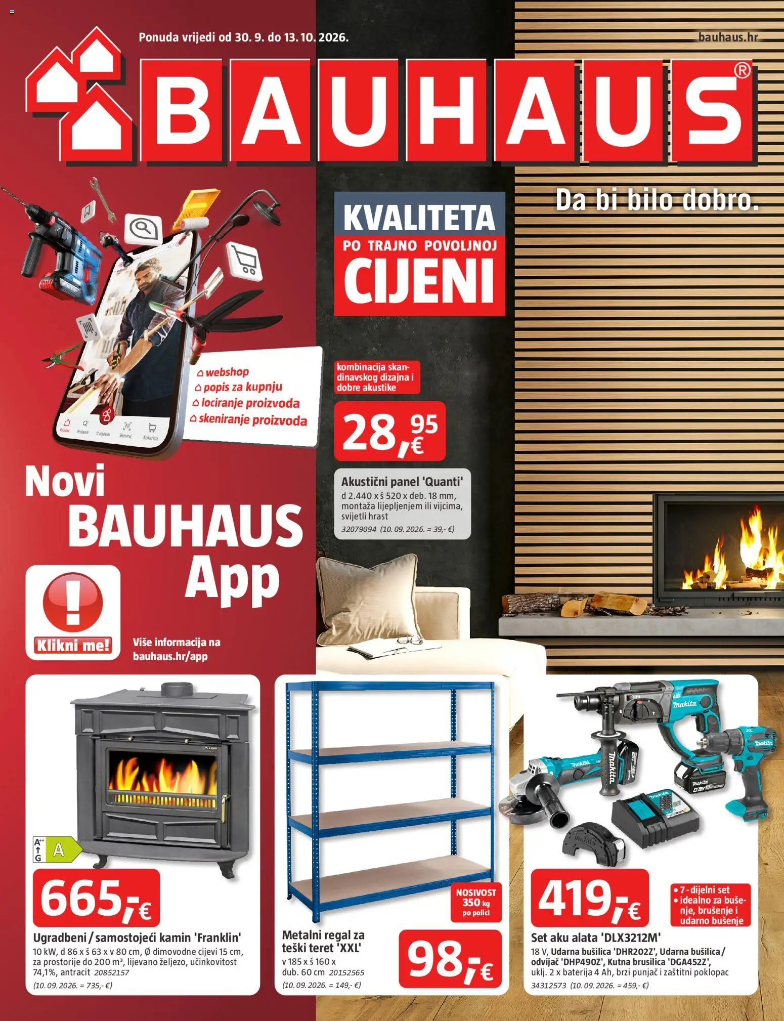 Bauhaus katalog | vrijedi od 30.09.2026 | Stranica: 1 | Proizvodi: Brusilica, Udarna bušilica, Regal, Odvijač