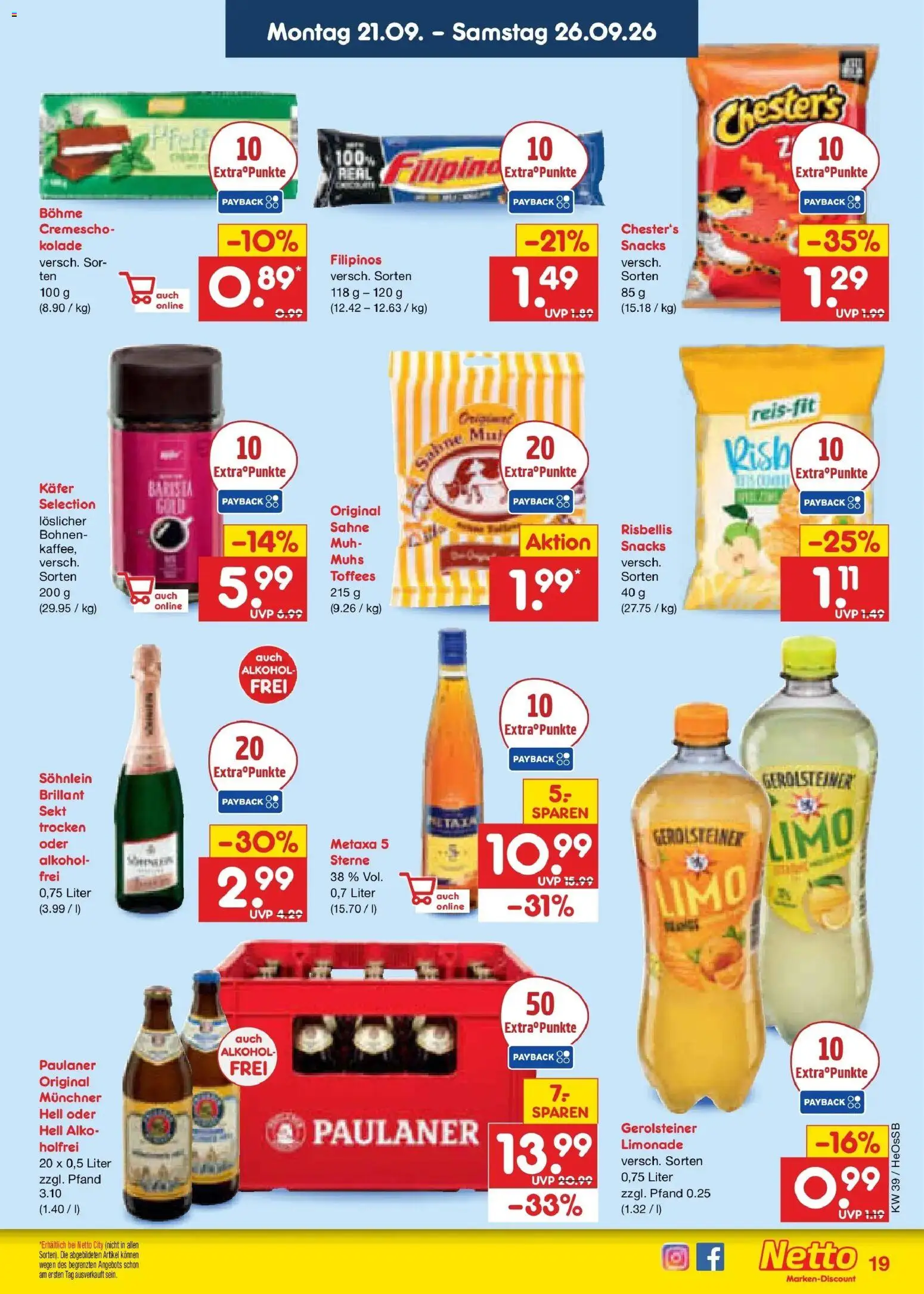 Netto Marken-Discount Prospekt Rostock – gültig ab 21.09.2026 | Seite: 27 | Produkte: Limonade, Alkohol, Sahne, Paulaner