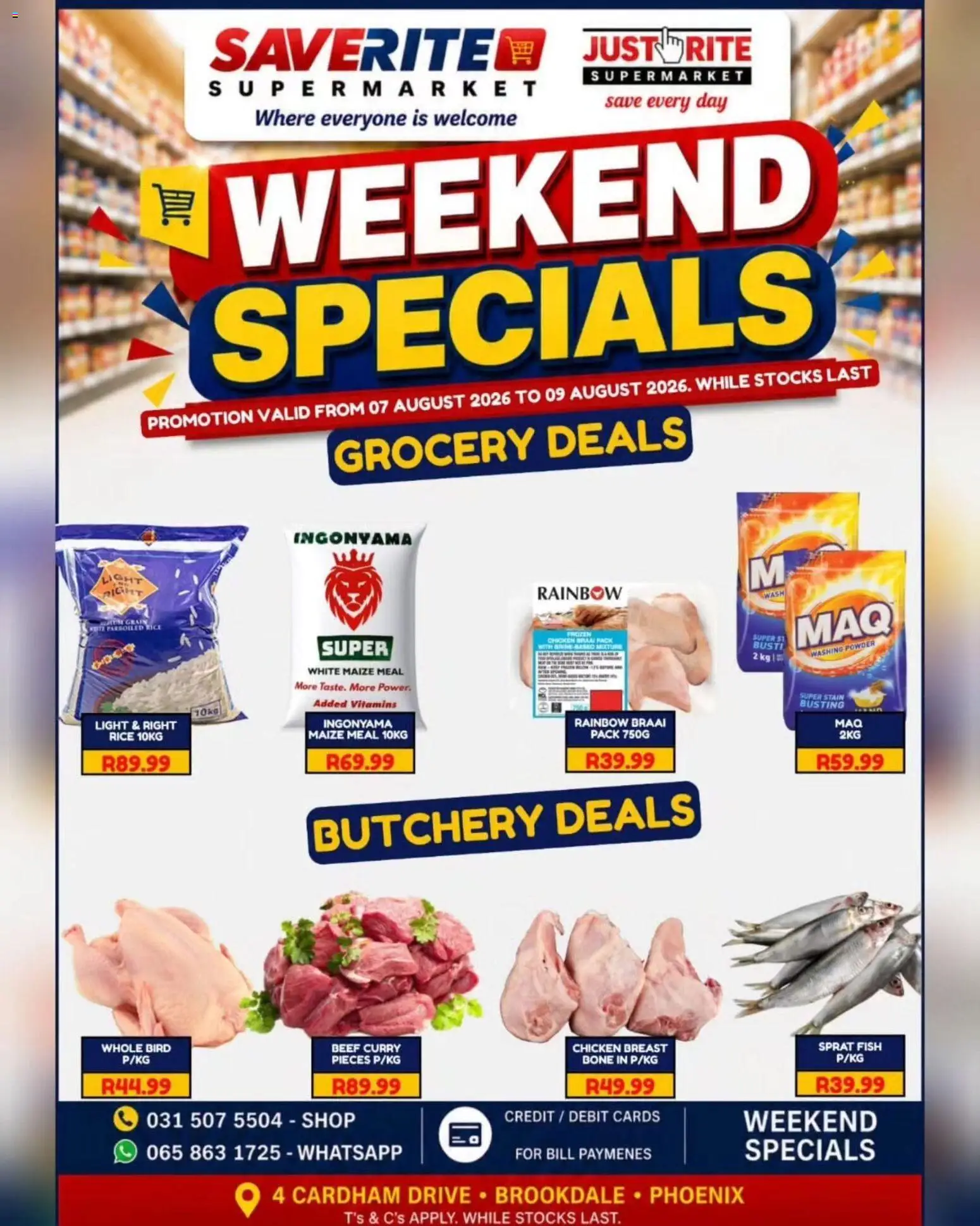 New Saverite catalogue – valid from 07/08/2026 | Page: 1 | Products: Maize meal, Vitamins, Powder, Fish