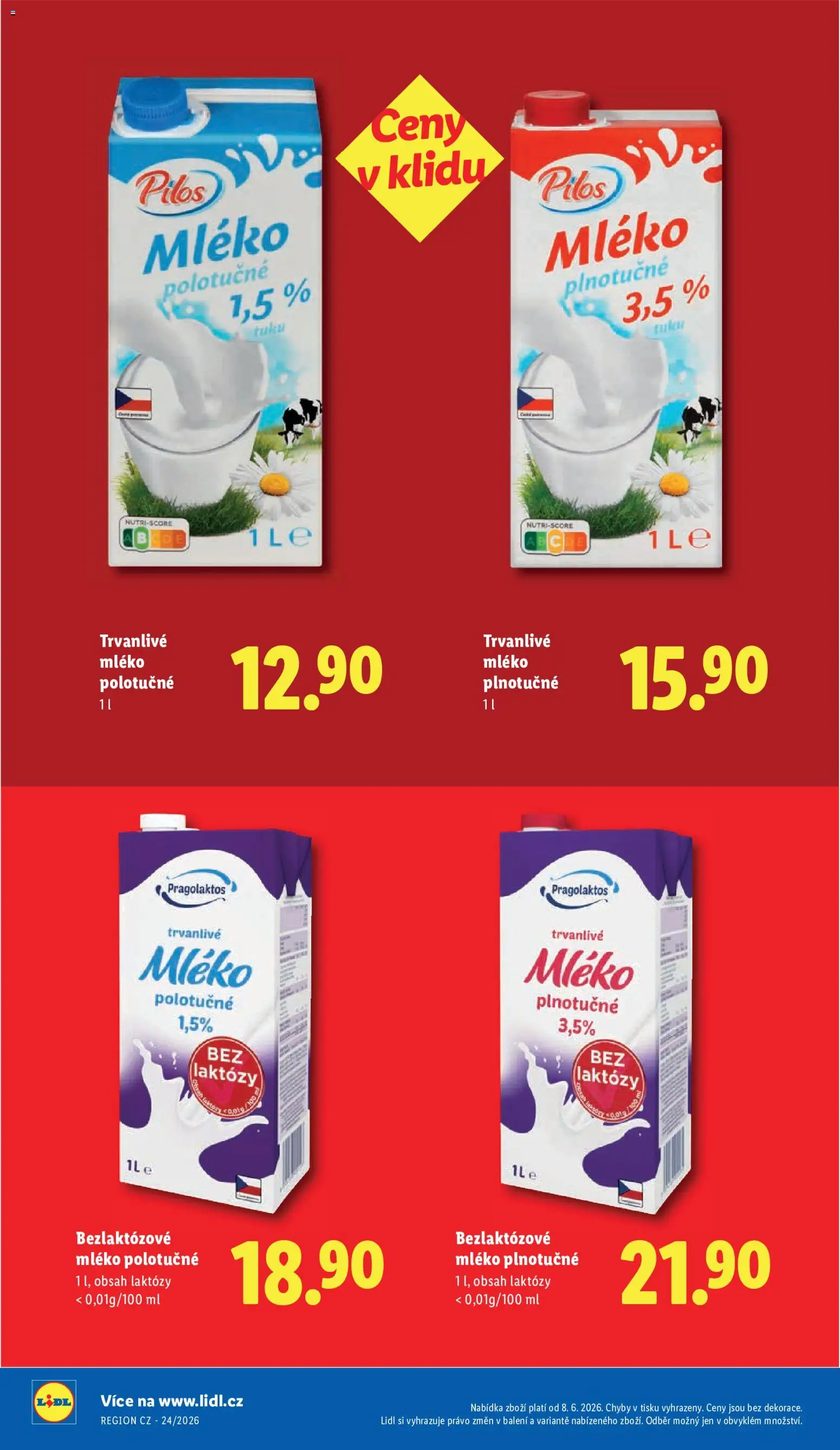 Lidl leták - Další ceny v klidu od 08.06.2026 | Strana: 10 | Produkty: Mléko polotučné, Mléko, Bezlaktozové mléko