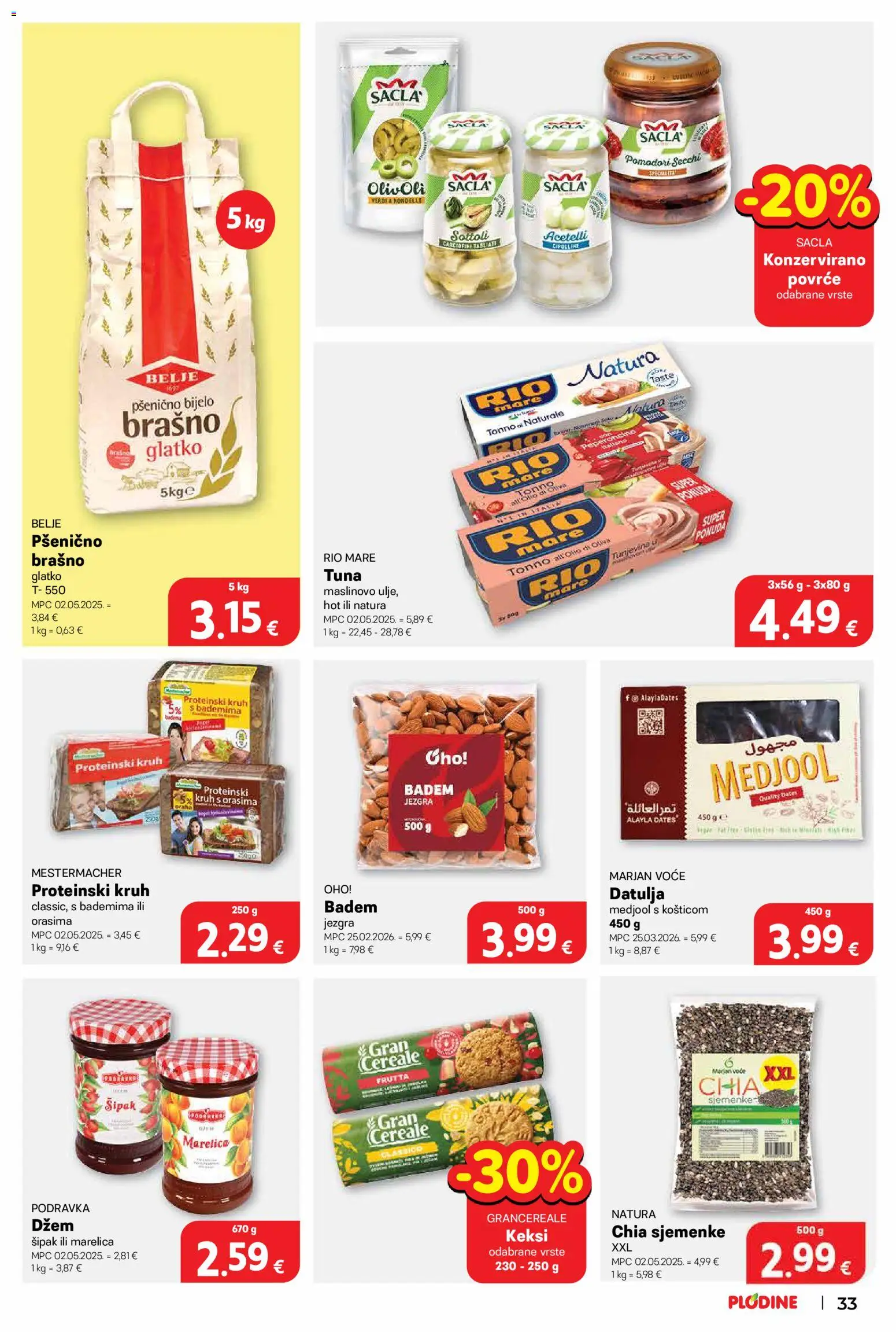 Plodine katalog | vrijedi od 17.06.2026 | Stranica: 33 | Proizvodi: Rio Mare, Keksi, Brašno, Sjemenke