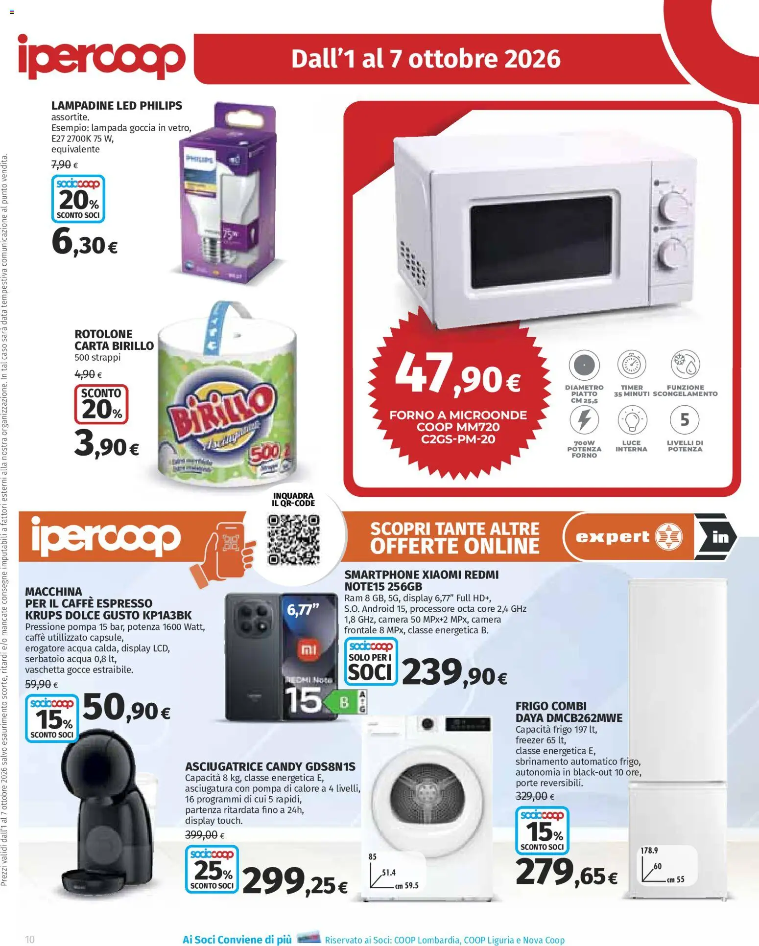 Volantino Ipercoop del 01/10/2026 | Pagina: 10 | Prodotti: Asciugatrice, Smartphone, Piatto, Lampada