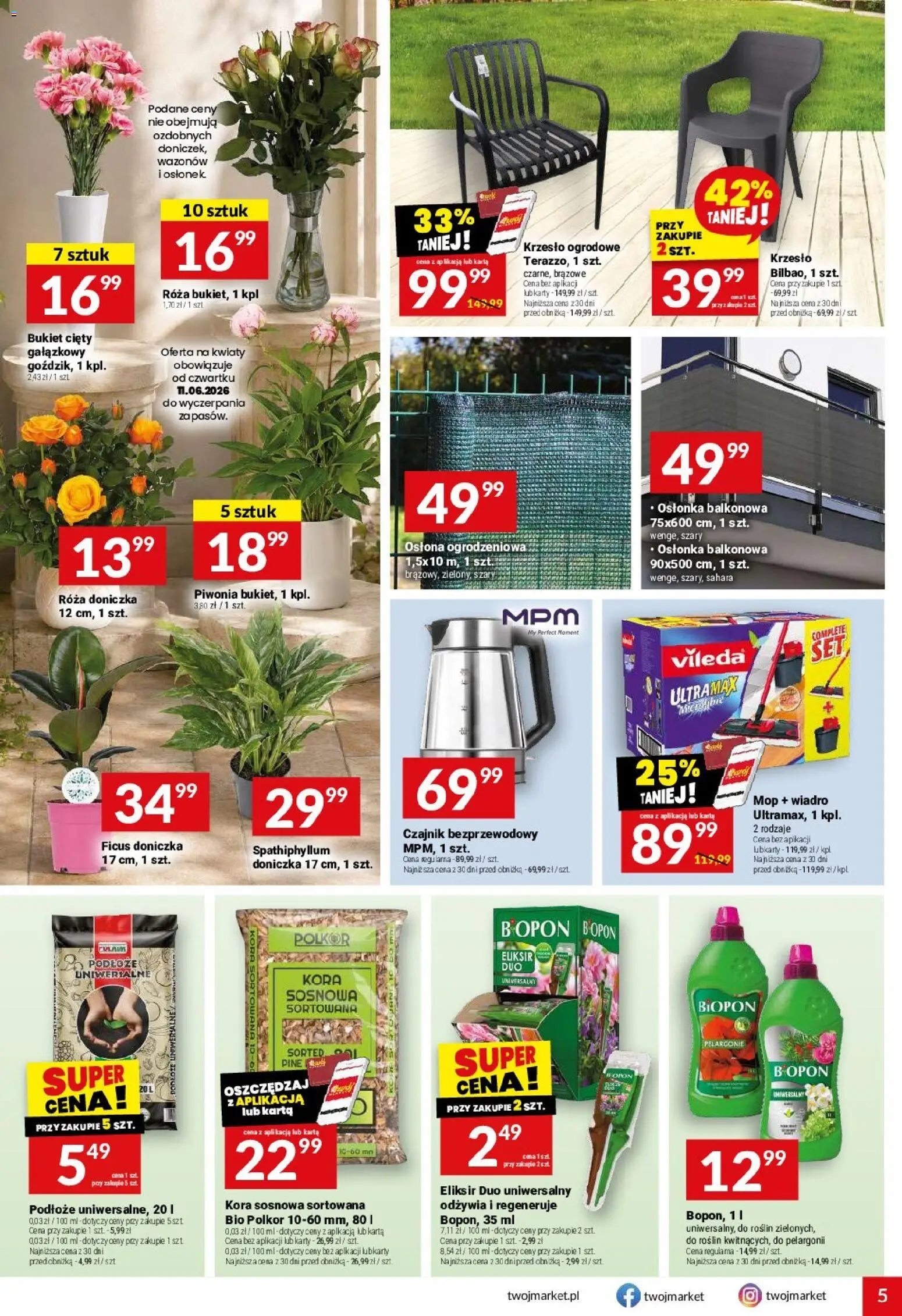 Twój Market gazetka od 10.06.2026 | Strona: 5 | Produkty: Krzesło, Krzesło ogrodowe, Vileda, Kwiaty