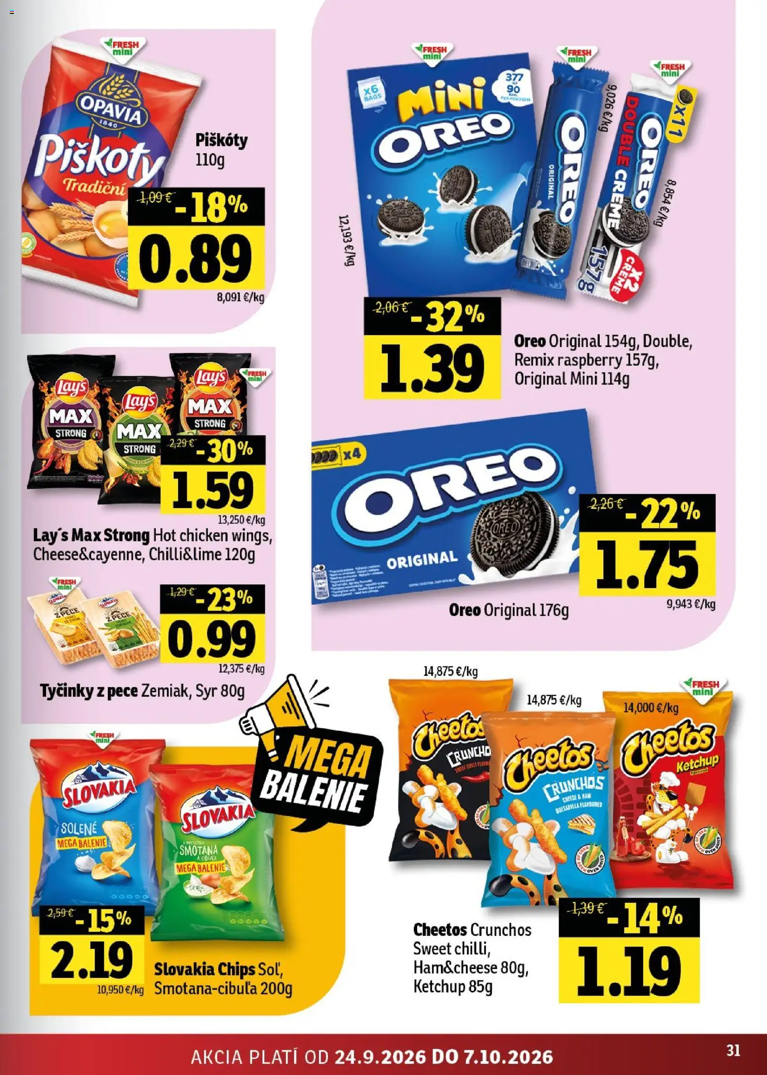 Nové Fresh akcie – leták je platný od 24.09.2026 | Strana: 31 | Produkty: Syr, Piškóty, Smotana, Oreo