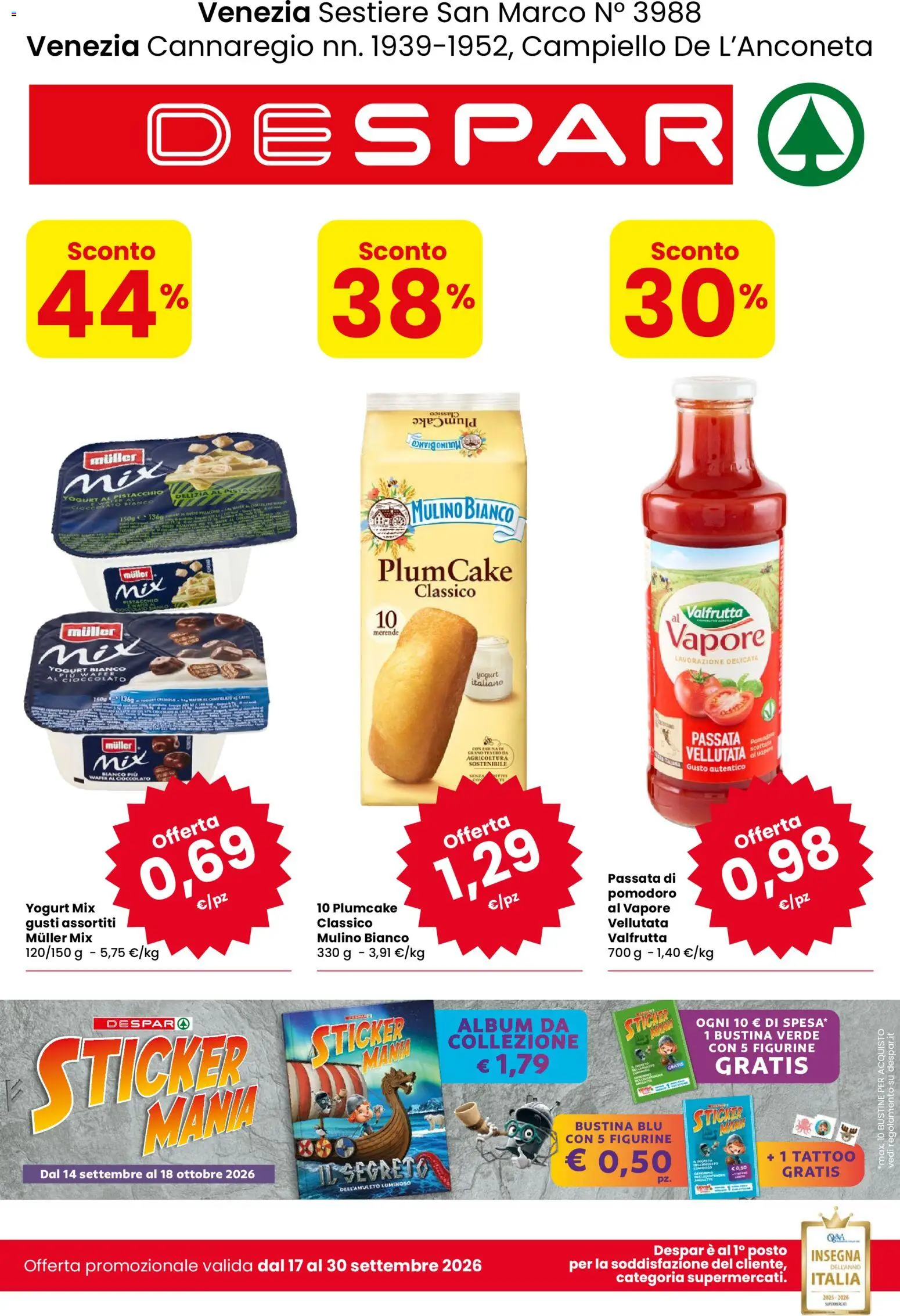 Volantino Despar del 17/09/2026 | Pagina: 1 | Prodotti: Yogurt, Pomodoro, Farina, Yogurt bianco