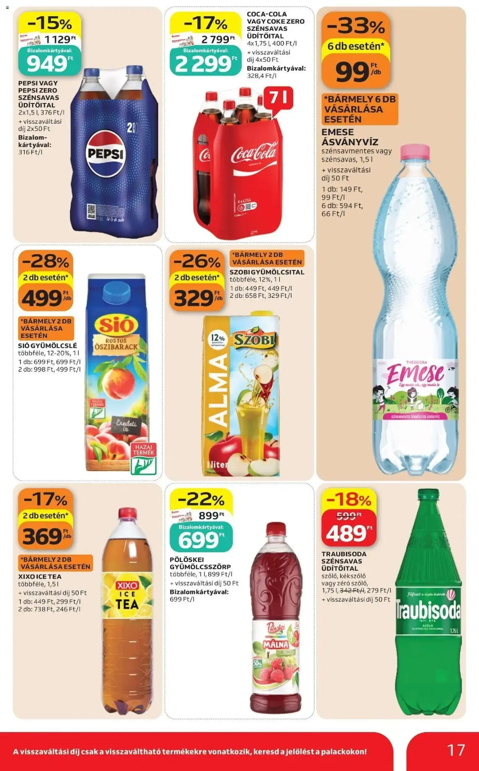 Auchan akciós újság Miskolc - 2026.10.29. -tól/töl > akció, lapozható szórólap 🛍️ | Oldal: 17 | Termékek: Szőlő, Pepsi Zero, Gyümölcsital, XIXO