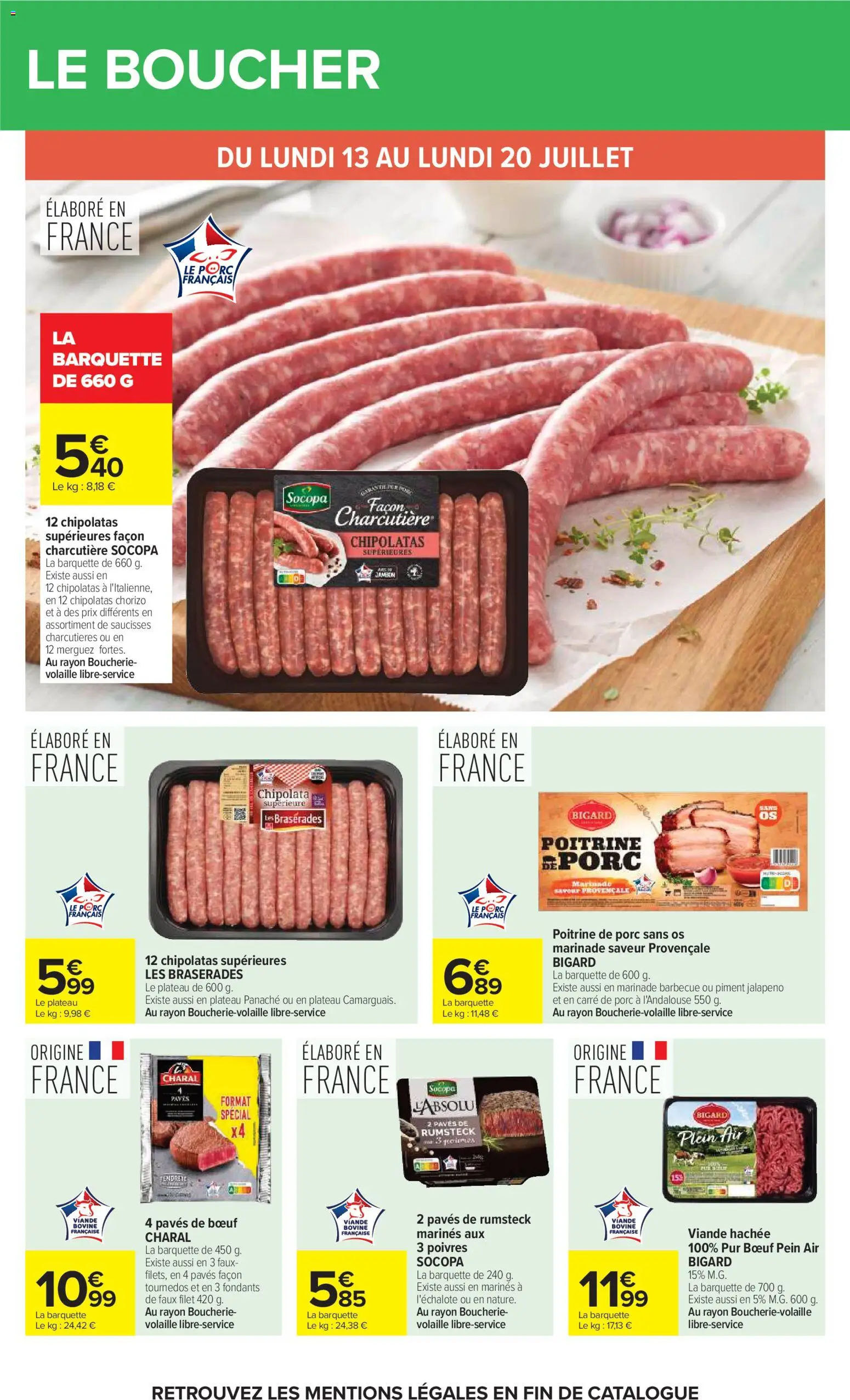 {H1} | Page: 25 | Produits: Chorizo, Viande hachée, Merguez, Tournedos