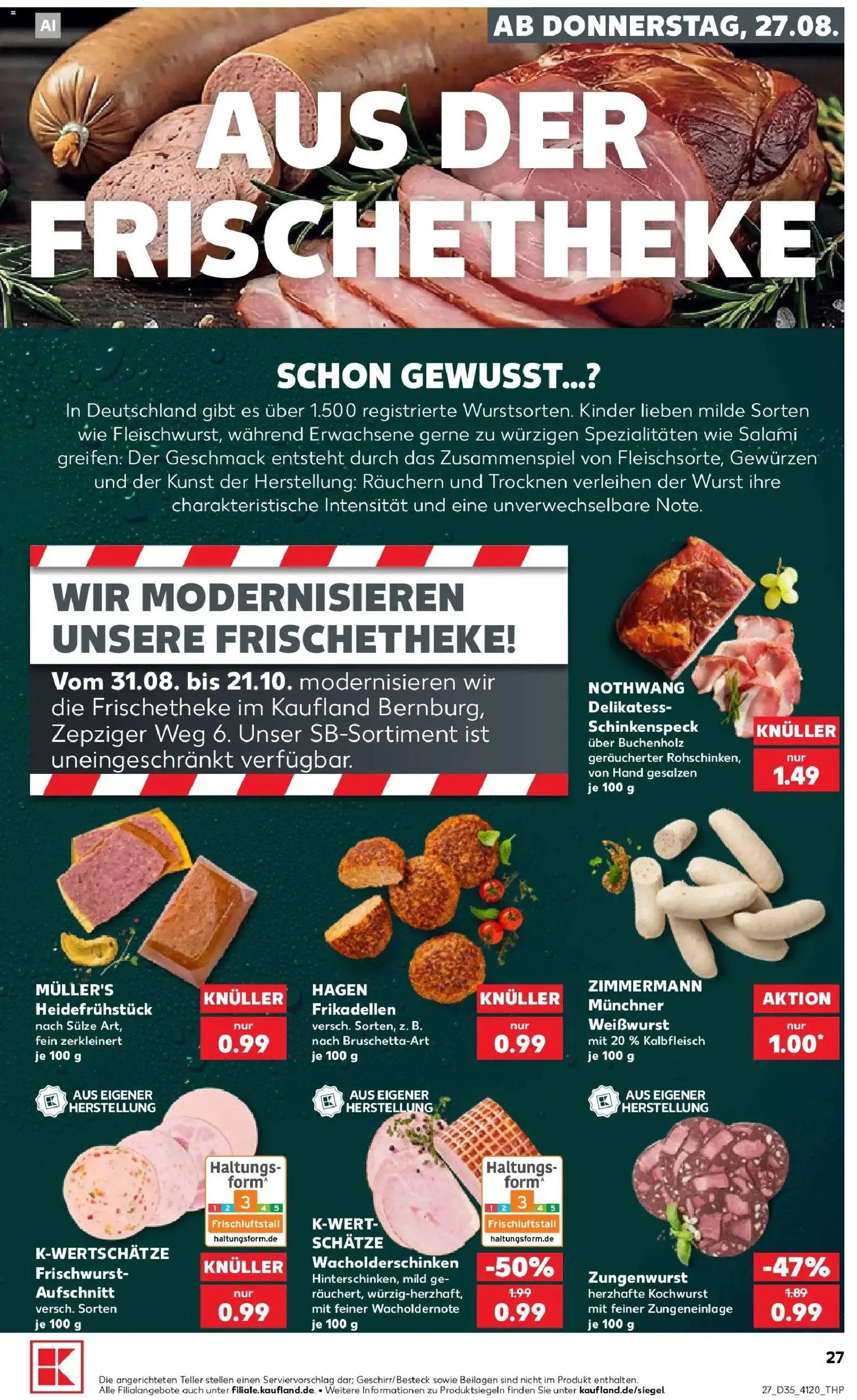 Prospekt Kaufland ab 27.08.2026 » Angebote Online zum Blättern | Seite: 27 | Produkte: Beilagen, Weißwurst, Wurst, Salami