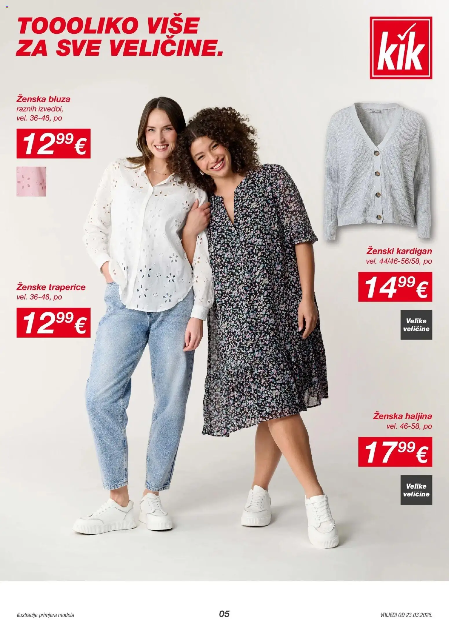 Kik katalog | vrijedi od 23.03.2026 | Stranica: 5 | Proizvodi: Bluza, Kardigan, Haljina, Traperice