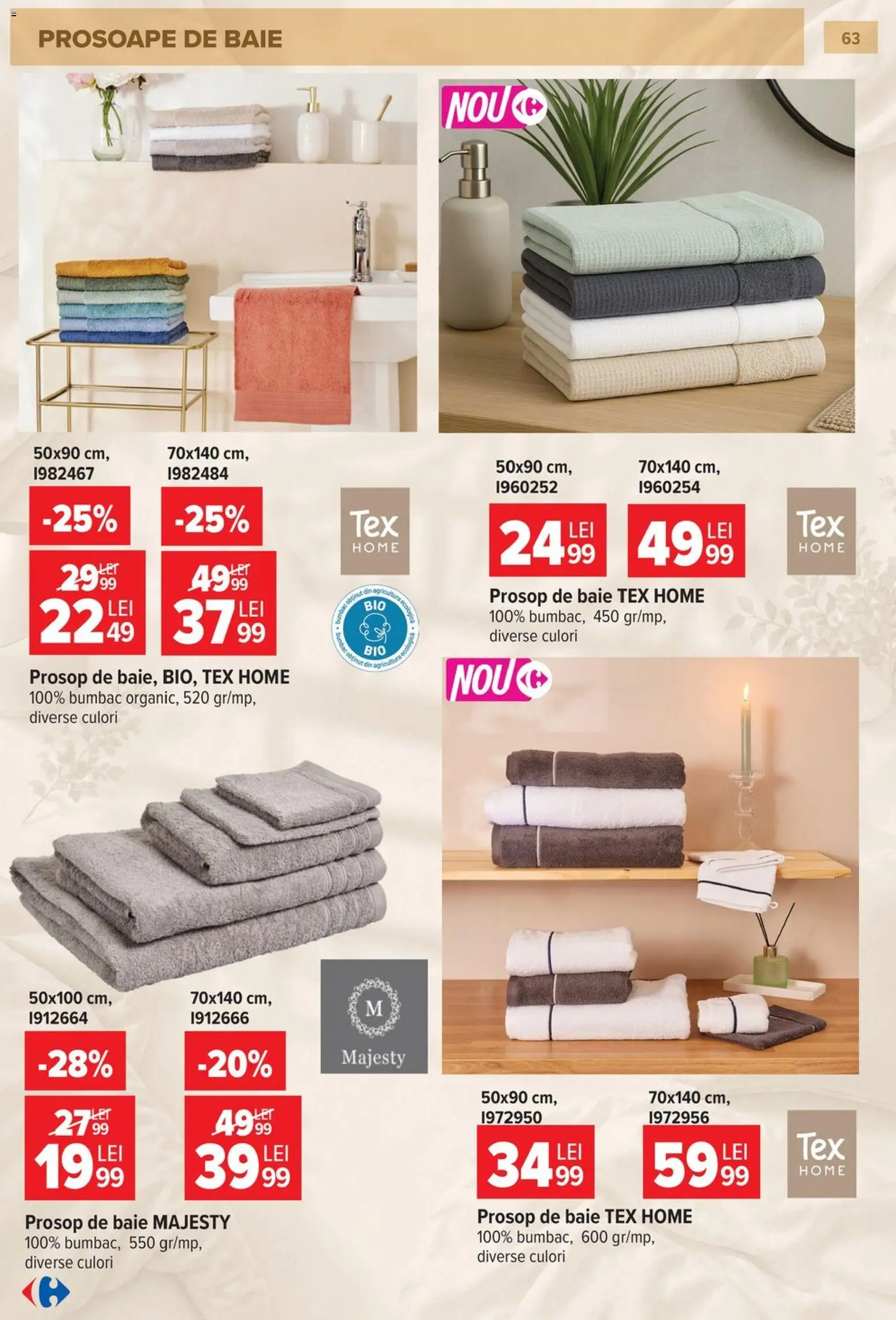 Noul catalog Carrefour – valabil de la 23.09.2026 | Pagină: 64 | Produse: Prosop de baie, Tex