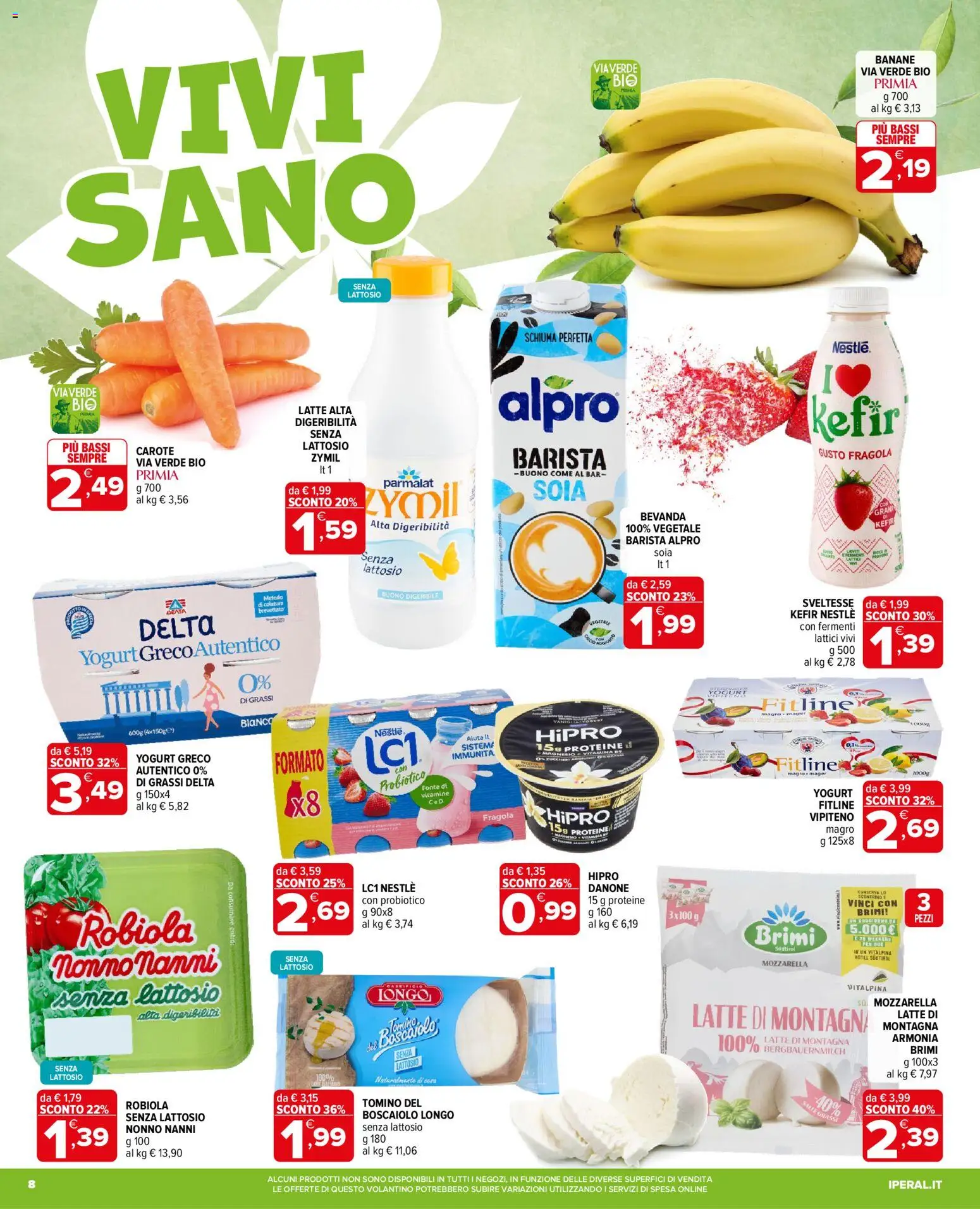 Volantino Iperal del 01/07/2026 | Pagina: 8 | Prodotti: Banane, Mozzarella, Carote, Tomino