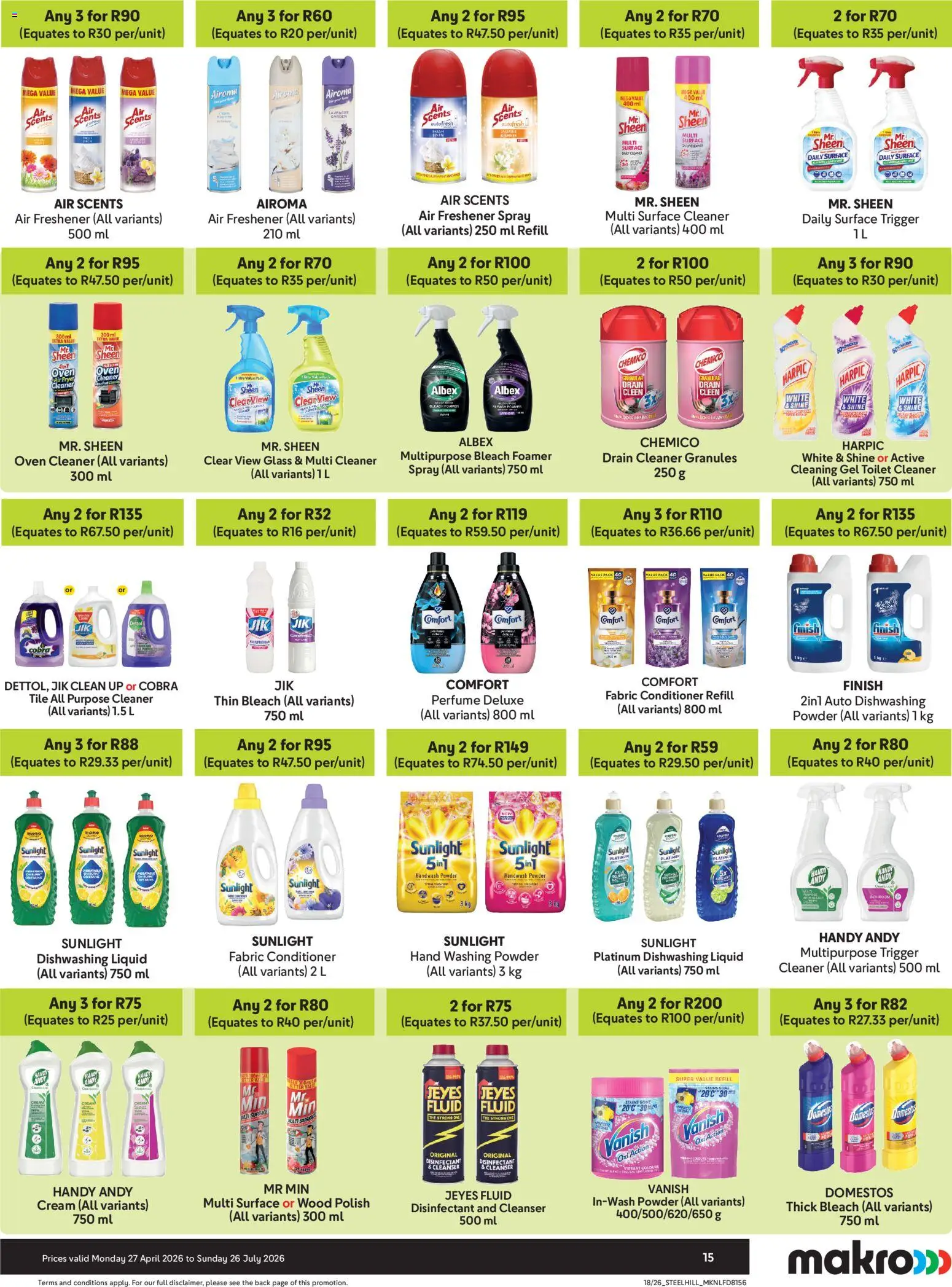 New Makro catalogue – valid from 27.04.2026 | Page: 15 | Products: Surface cleaner, Perfume, Conditioner, Dishwashing liquid