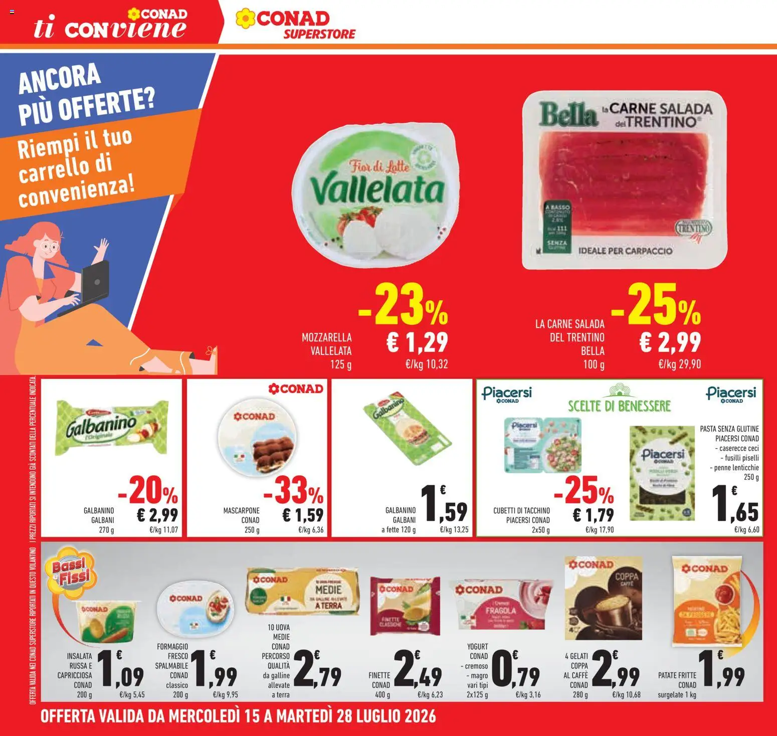 Volantino Conad del 15/07/2026 | Pagina: 28 | Prodotti: Uova, Insalata, Tacchino, Penne