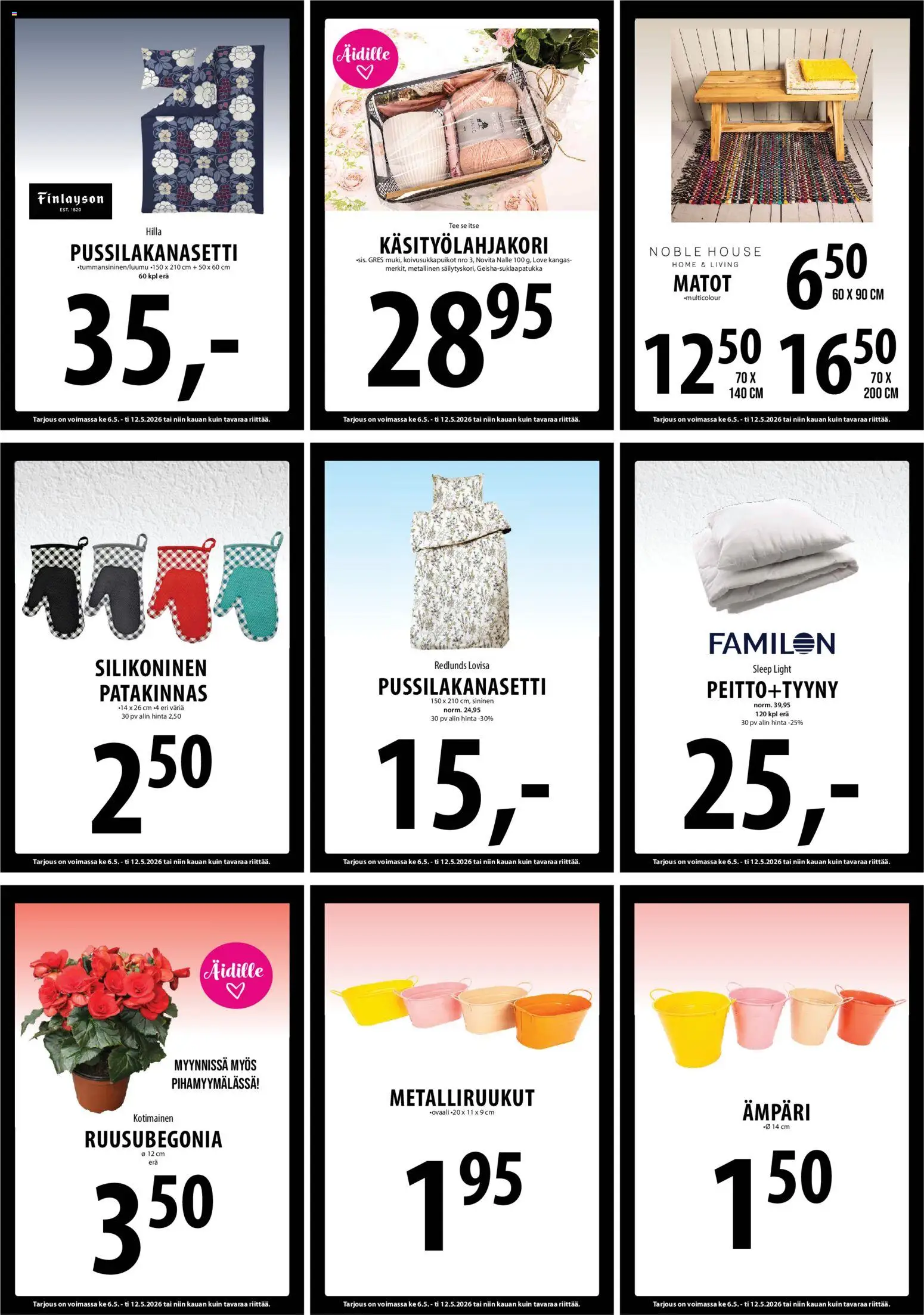 Tuuri tarjoukset – voimassa 06.05.2026 alkaen | Sivu: 16 | Tuotteet: Pussilakanasetti, Matot, Ämpäri, Tee