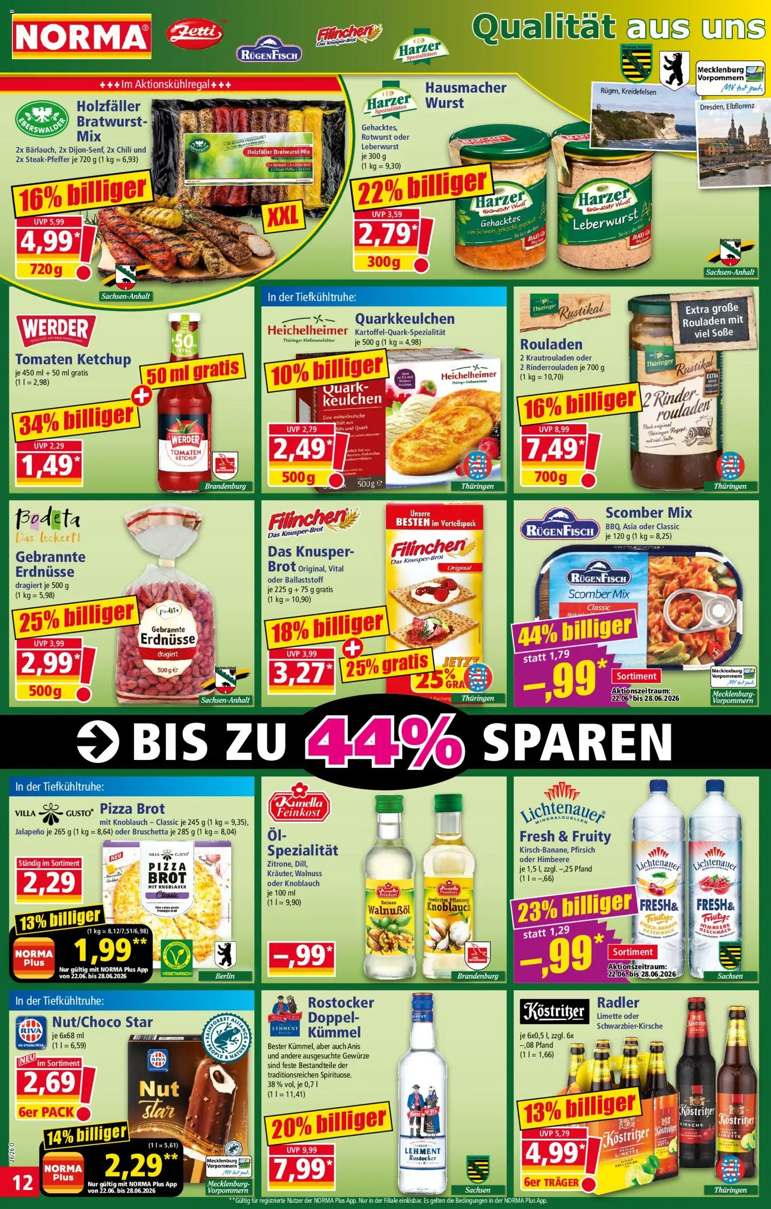 Norma Prospekt – gültig ab 22.06.2026 | Seite: 12 | Produkte: Soße, Knoblauch, Pfirsich, Himbeere