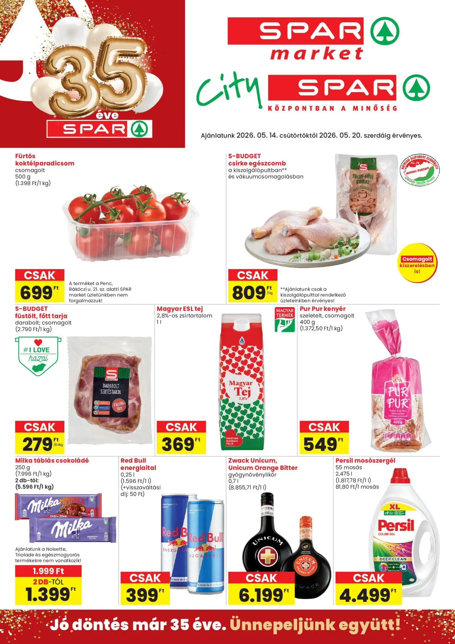 Spar Market akciós ujság - amely érvényes a következő dátumtól: 14.05.2026 | Oldal: 1 | Termékek: Persil, Sertéstarja, Tarja, Koktélparadicsom