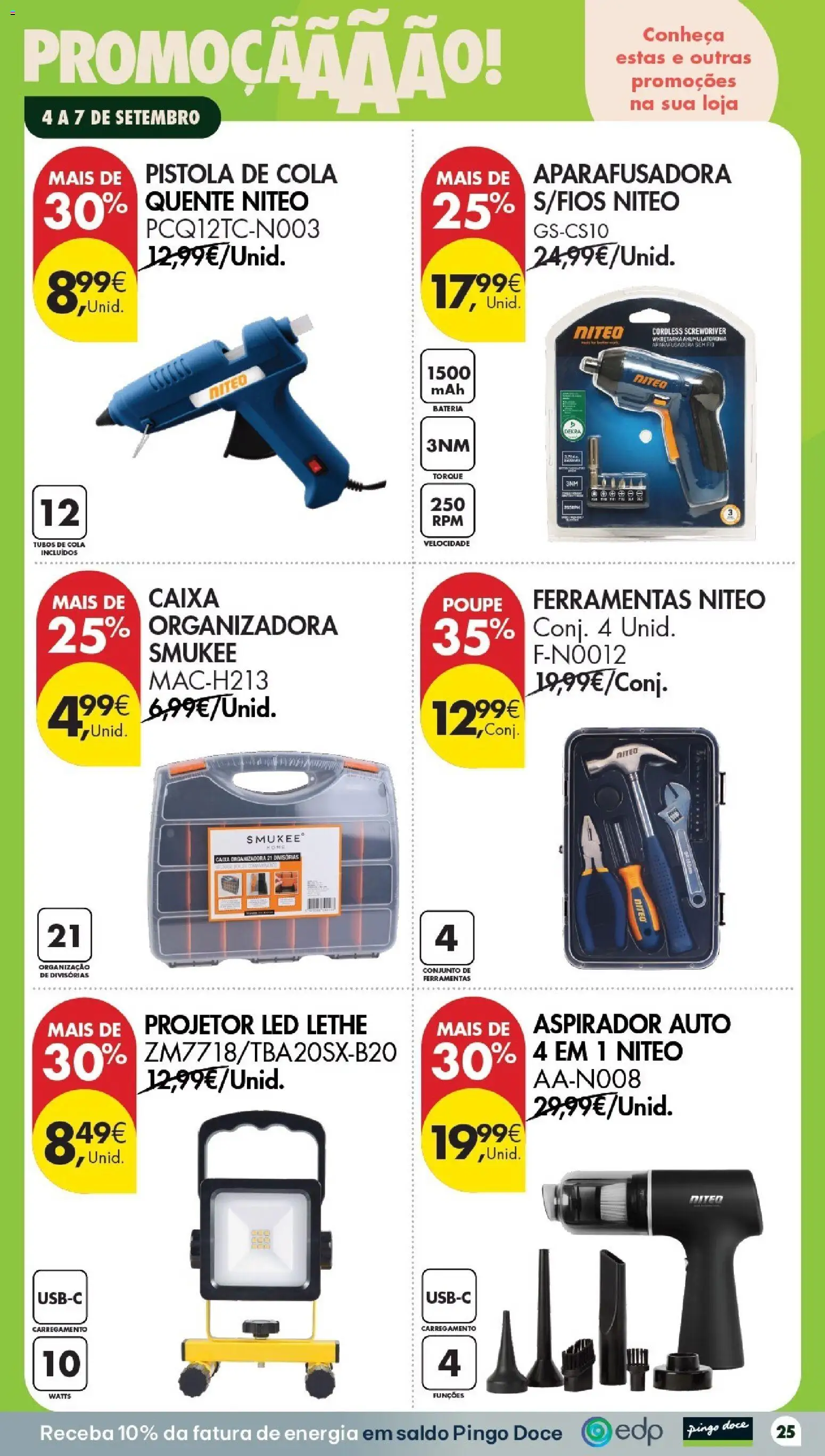 Pingo Doce Poupe este Fim de Semana │ válido de 04/09/2026 | Página: 25 | Produtos: Aspirador, Ferramentas, Projetor, Bateria