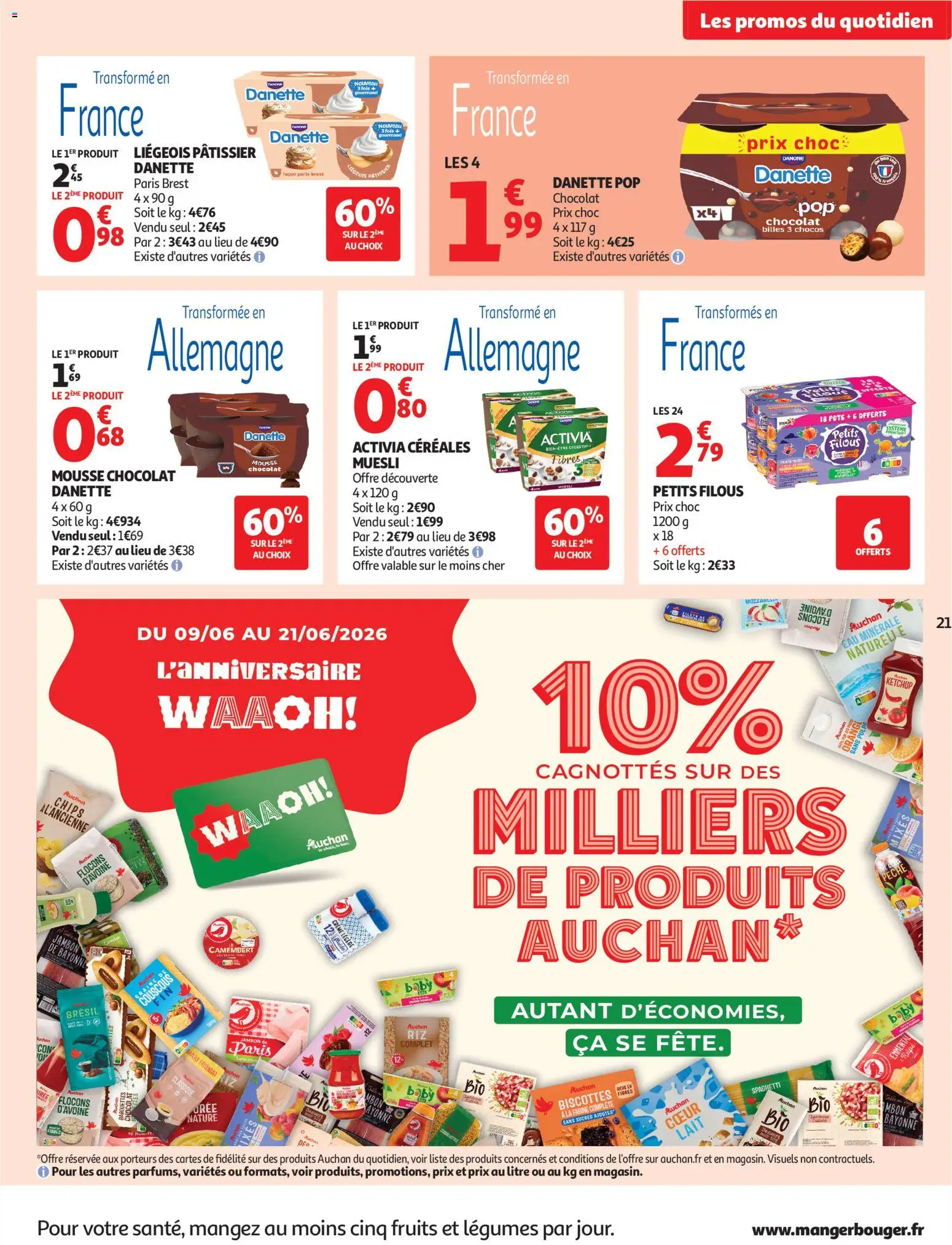 {H1} | Page: 21 | Produits: Eau minérale, Biscottes, Emmental, Jambon