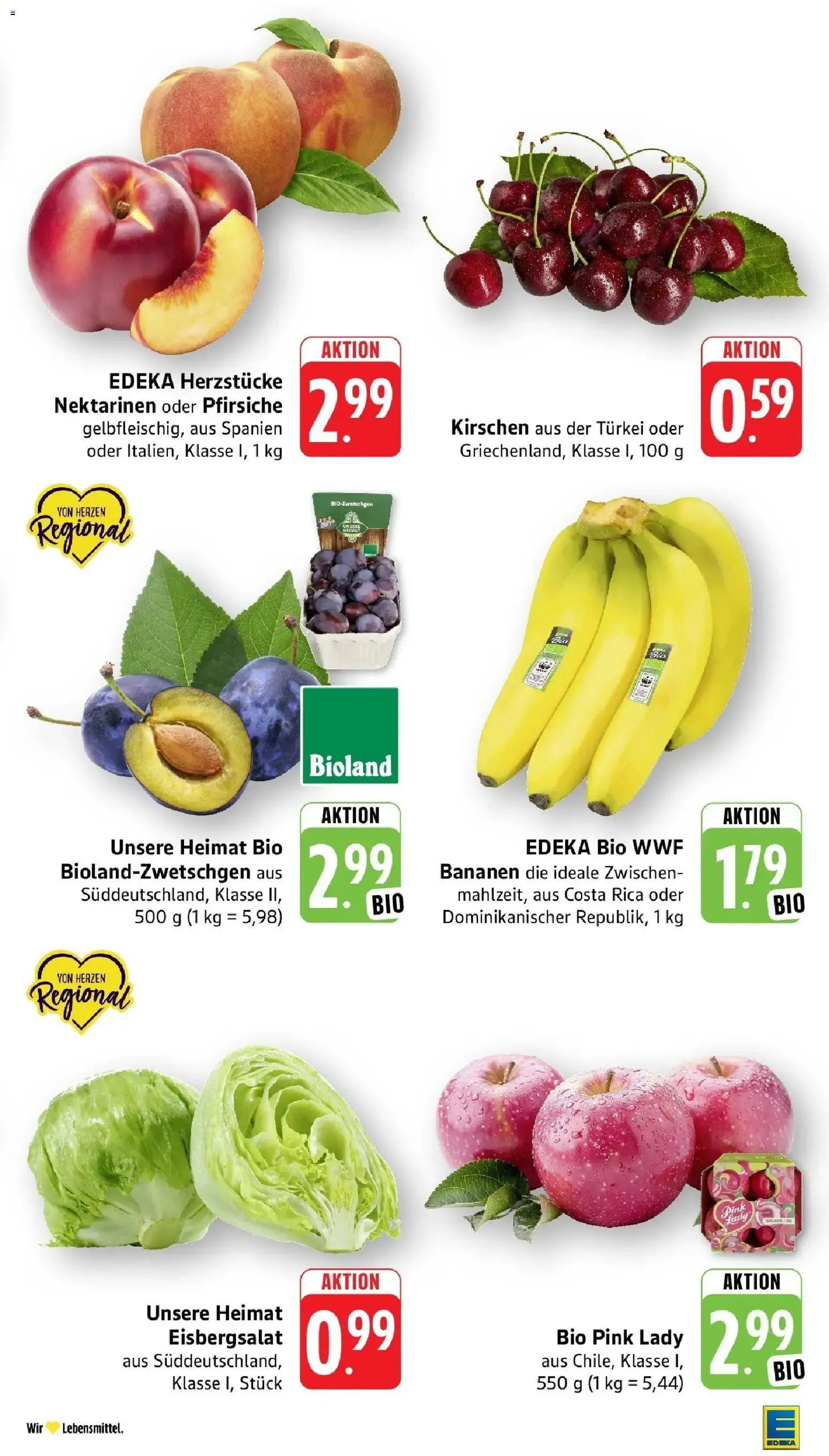 Edeka Prospekt Bad Bergzabern (ab 10.08.2026) » Angebote Online | Seite: 11 | Produkte: Nektarinen, Bananen, Eisbergsalat, Kirschen