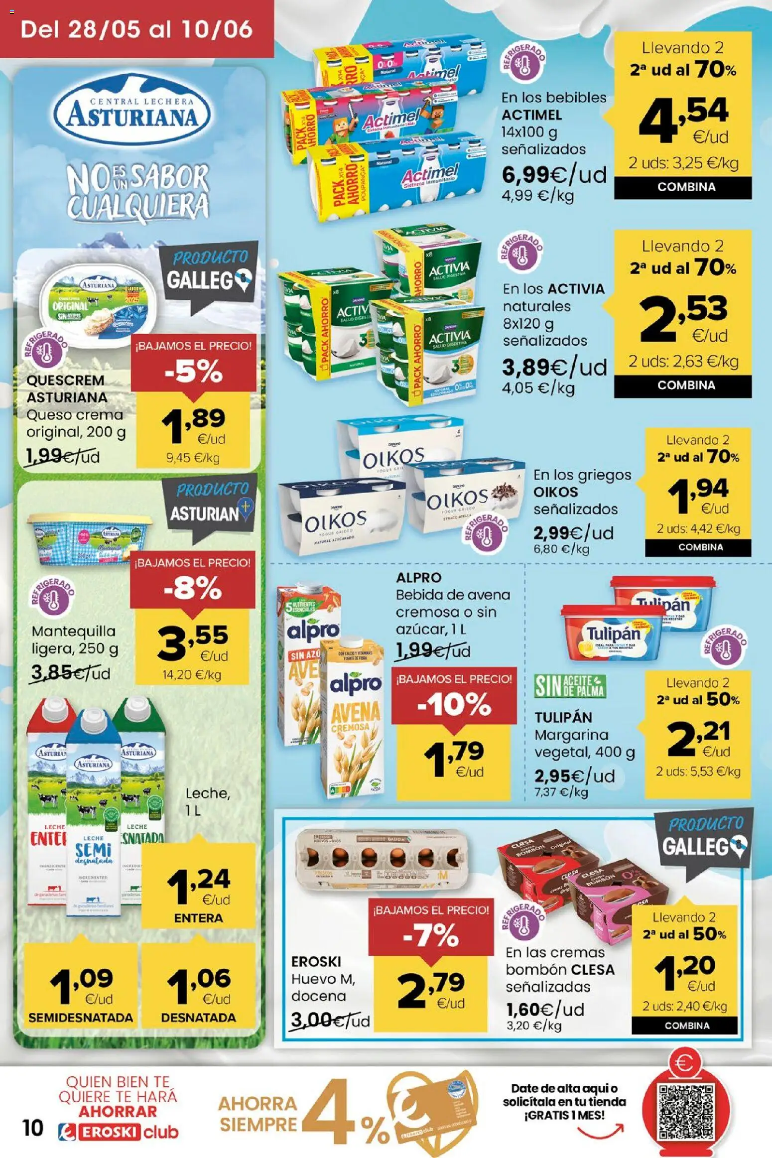 Eroski Miramos por ti! │ válido desde el 28.05.2026 | Página: 10 | Productos: Leche, Huevos, Crema, Margarina