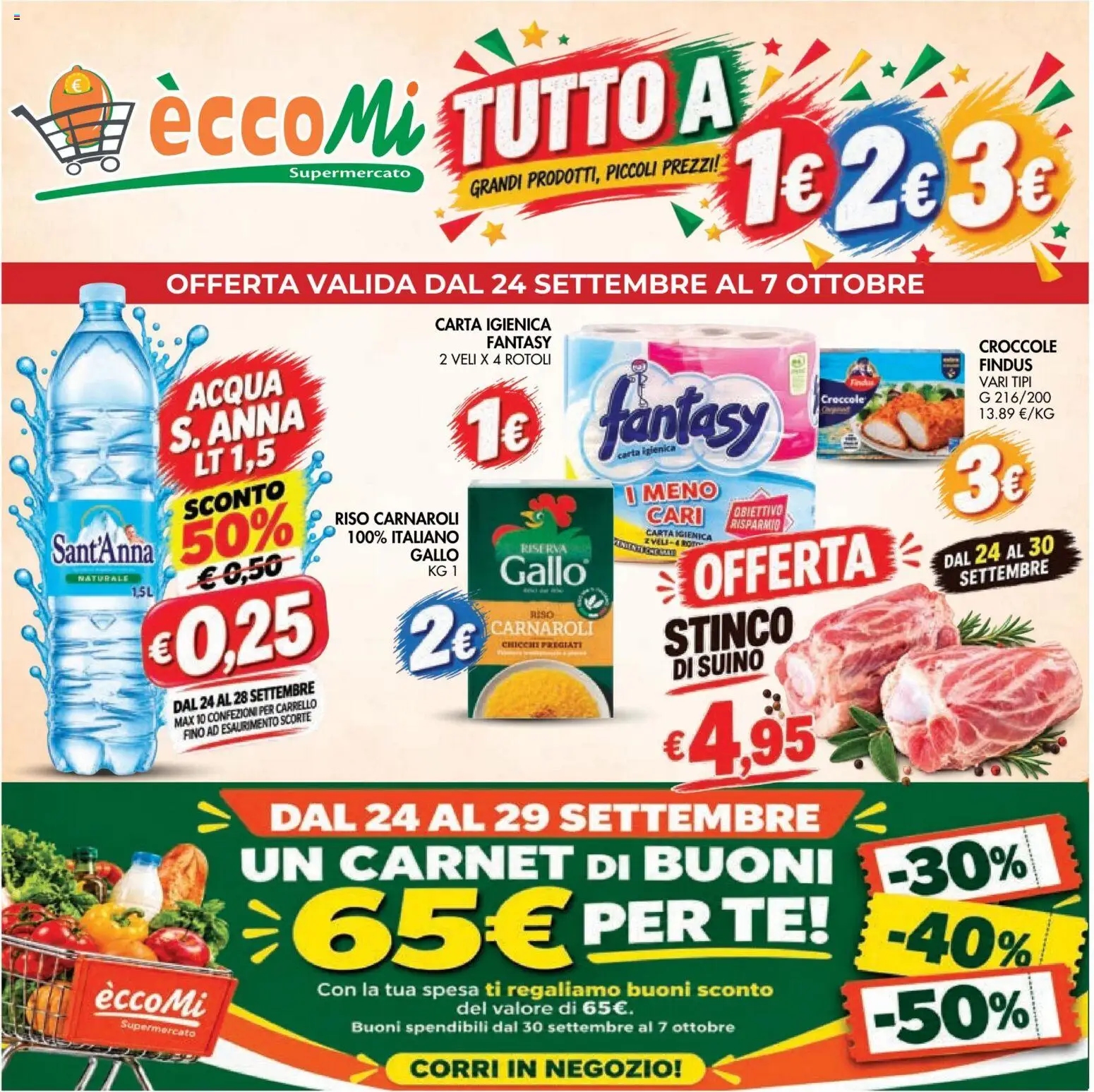 Volantino Coal del 24/09/2026 | Pagina: 1 | Prodotti: Carta igienica, Riso Carnaroli, Tè, Acqua